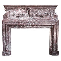 Cheminée ancienne en marbre Fleur de Peche, 19e siècle, style Louis XIII
