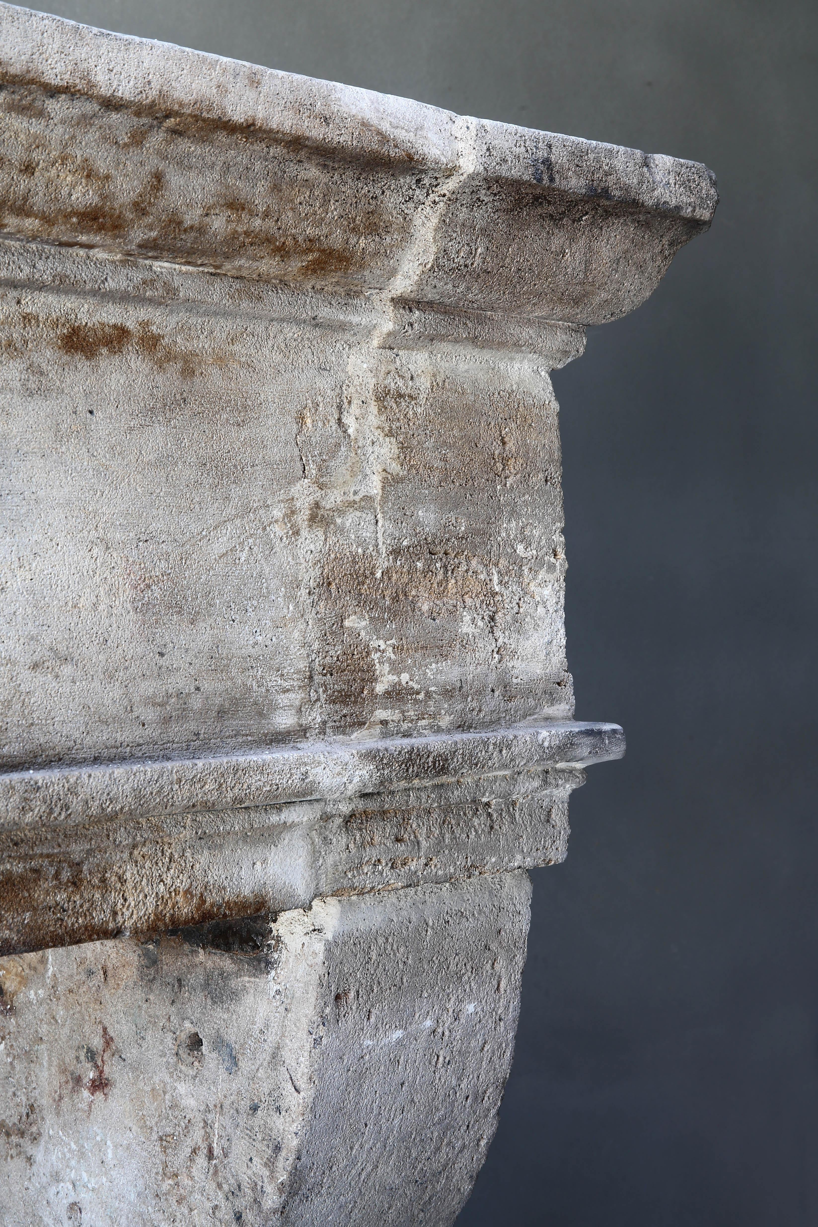 Antique Fireplace of French Limestone, 18th Century, Louis XIII 2