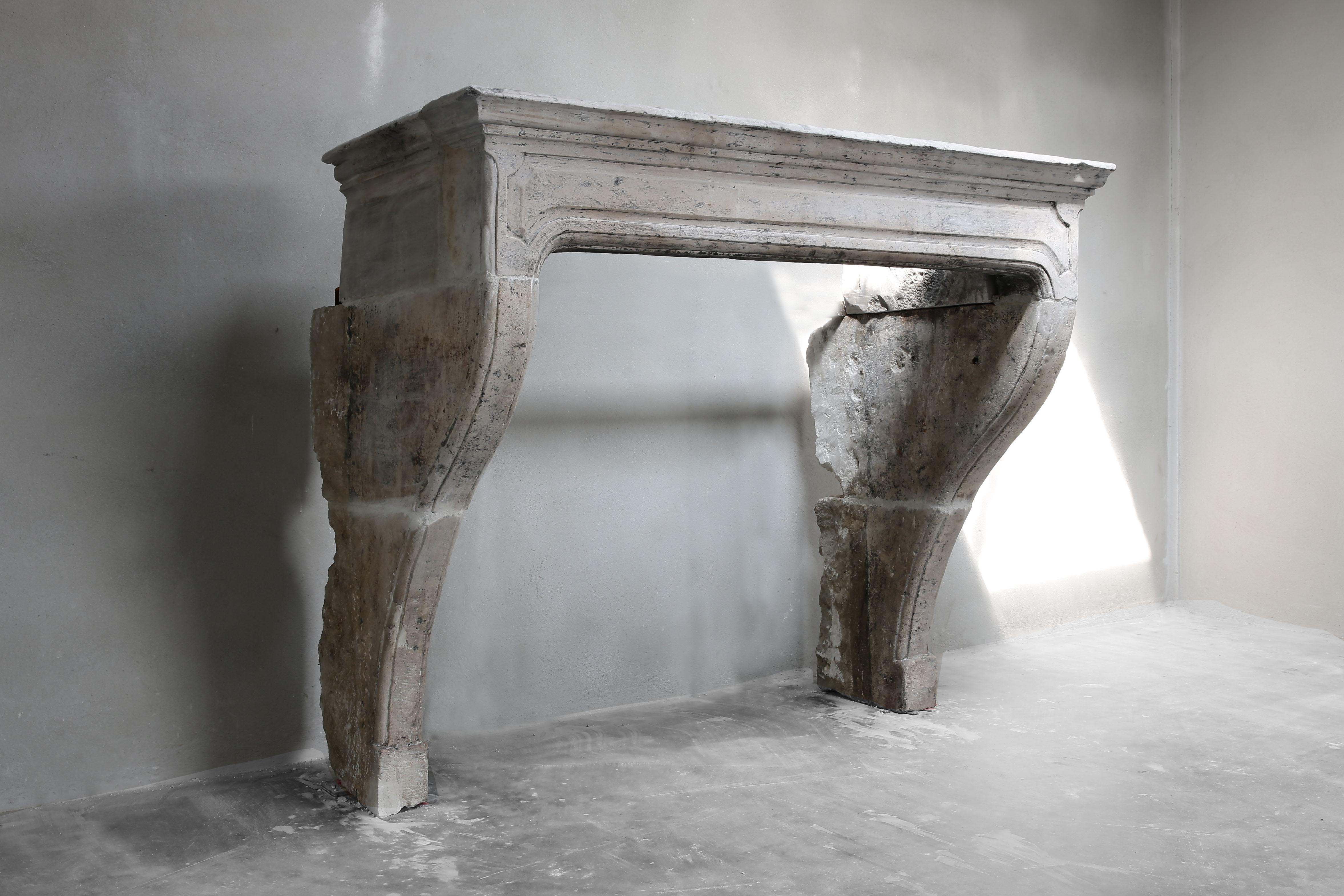 Other Antique Fireplace of French Limestone, 19th Century, Louis XIV
