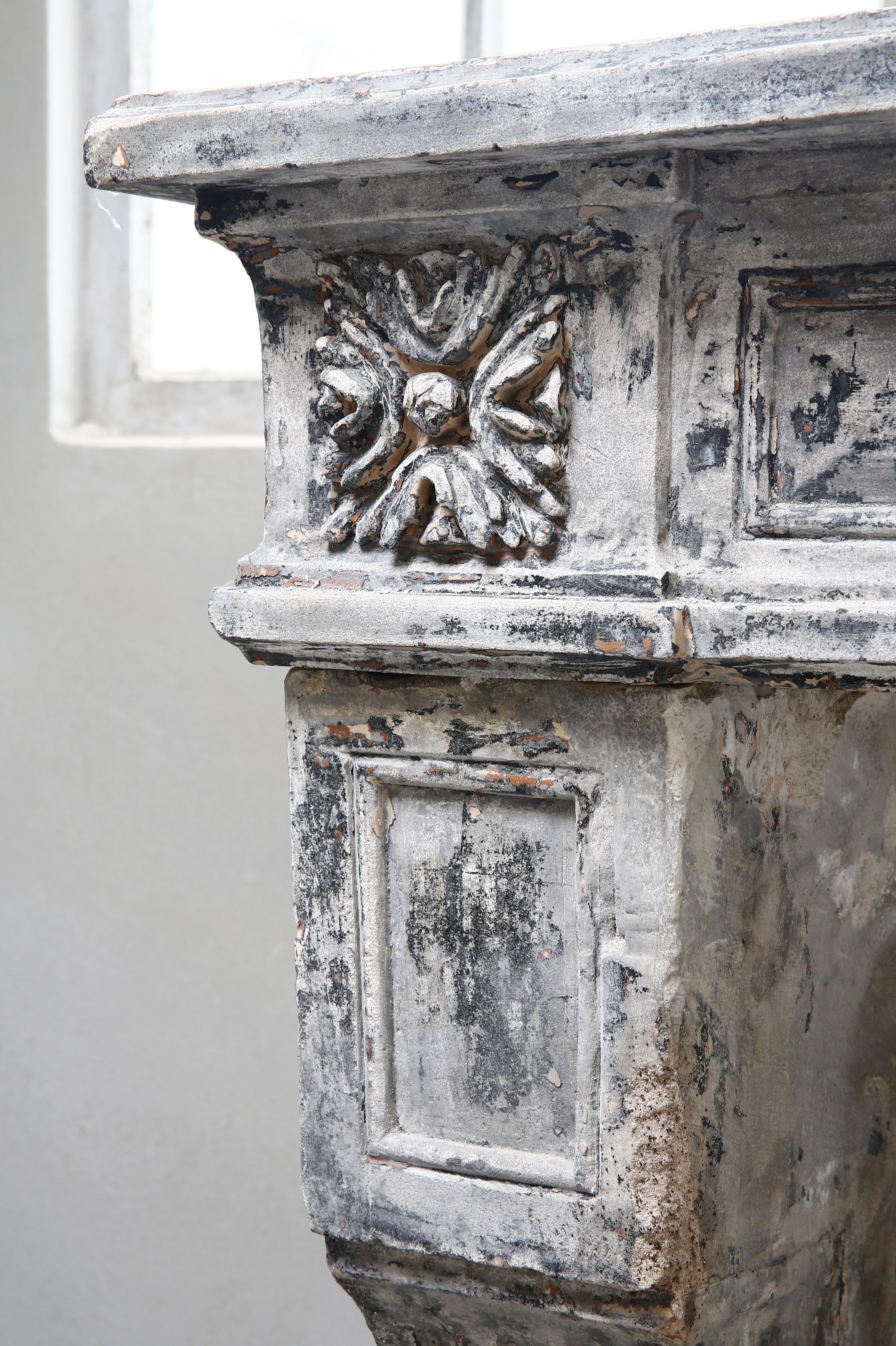 Antique fireplace of French limestone, 19th Century, Louis XVI 5