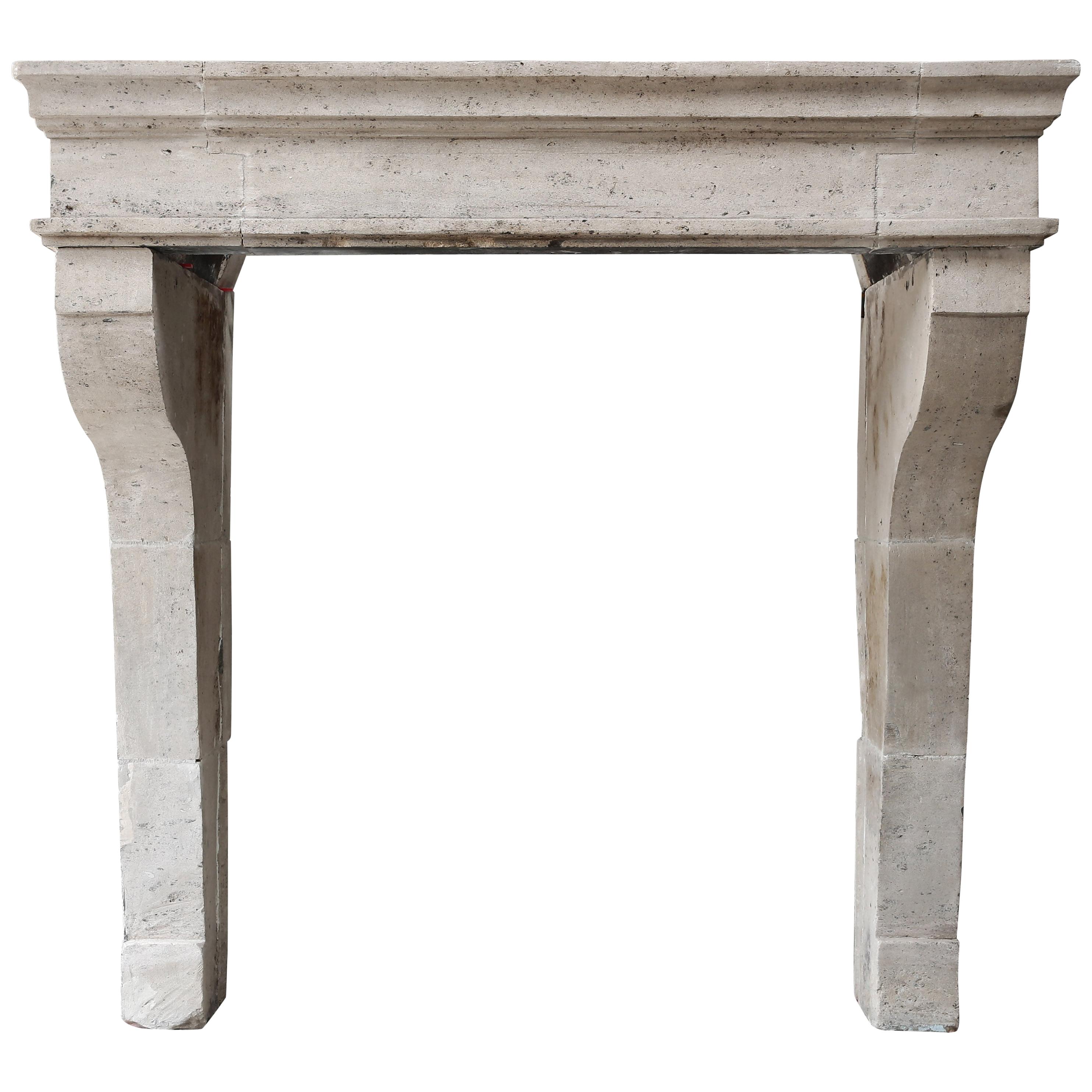 Antique Fireplace of French Limestone, Campagnarde Style from Bourgogne