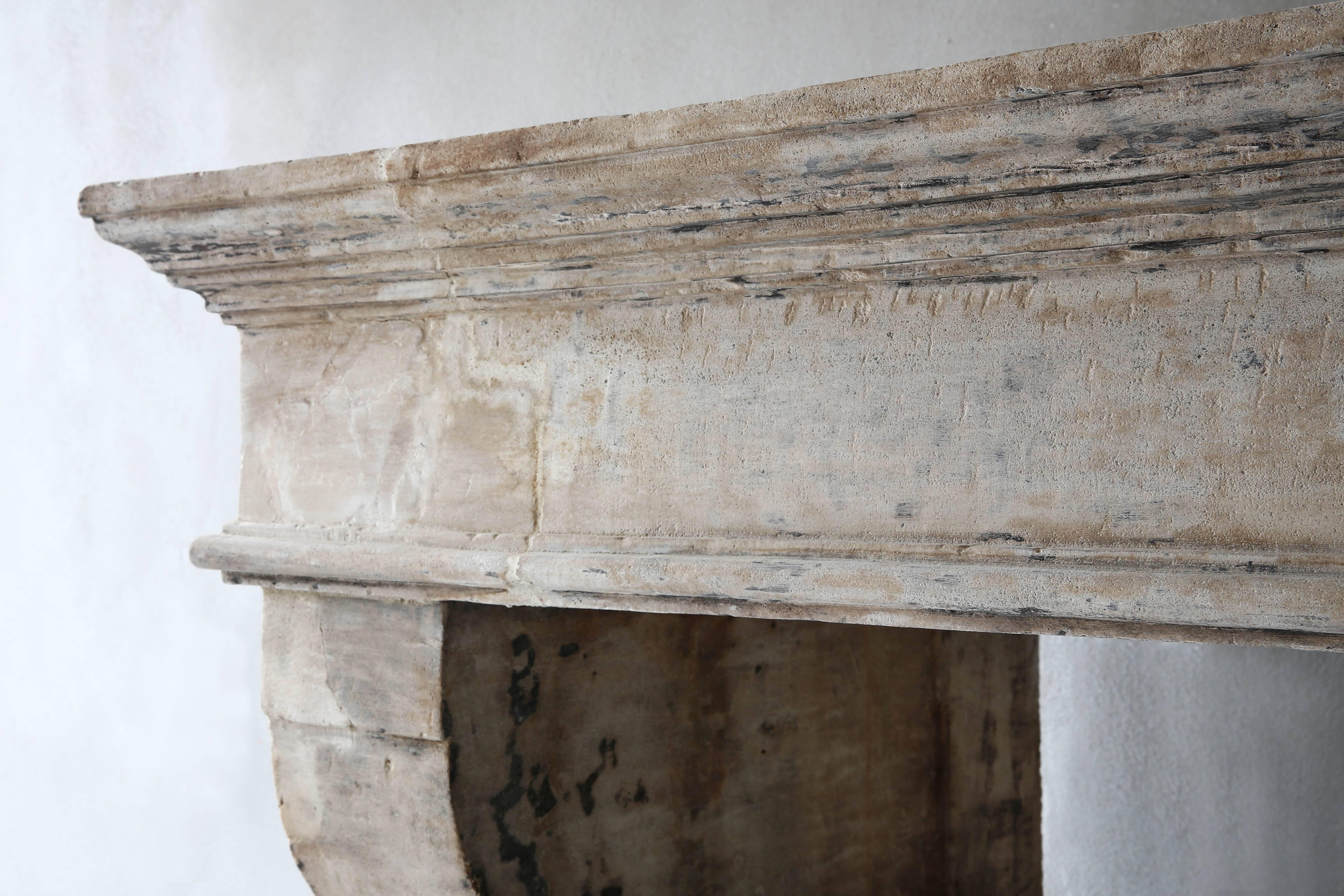 18th Century and Earlier Antique Fireplace of French Limestone in Campagnarde Style, 897