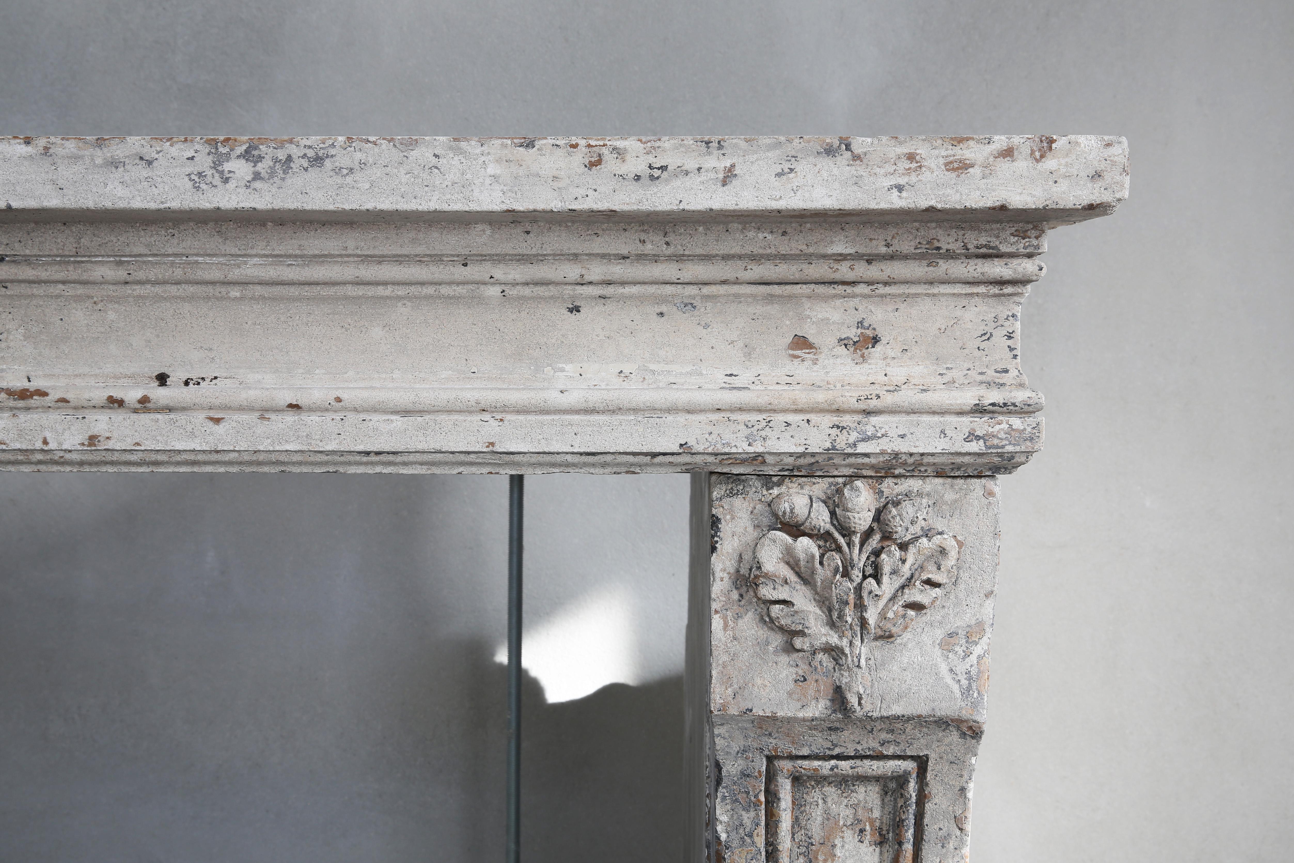 Antique Fireplace of French Limestone, Louis XVI Style, 19th Century In Good Condition In Made, NL