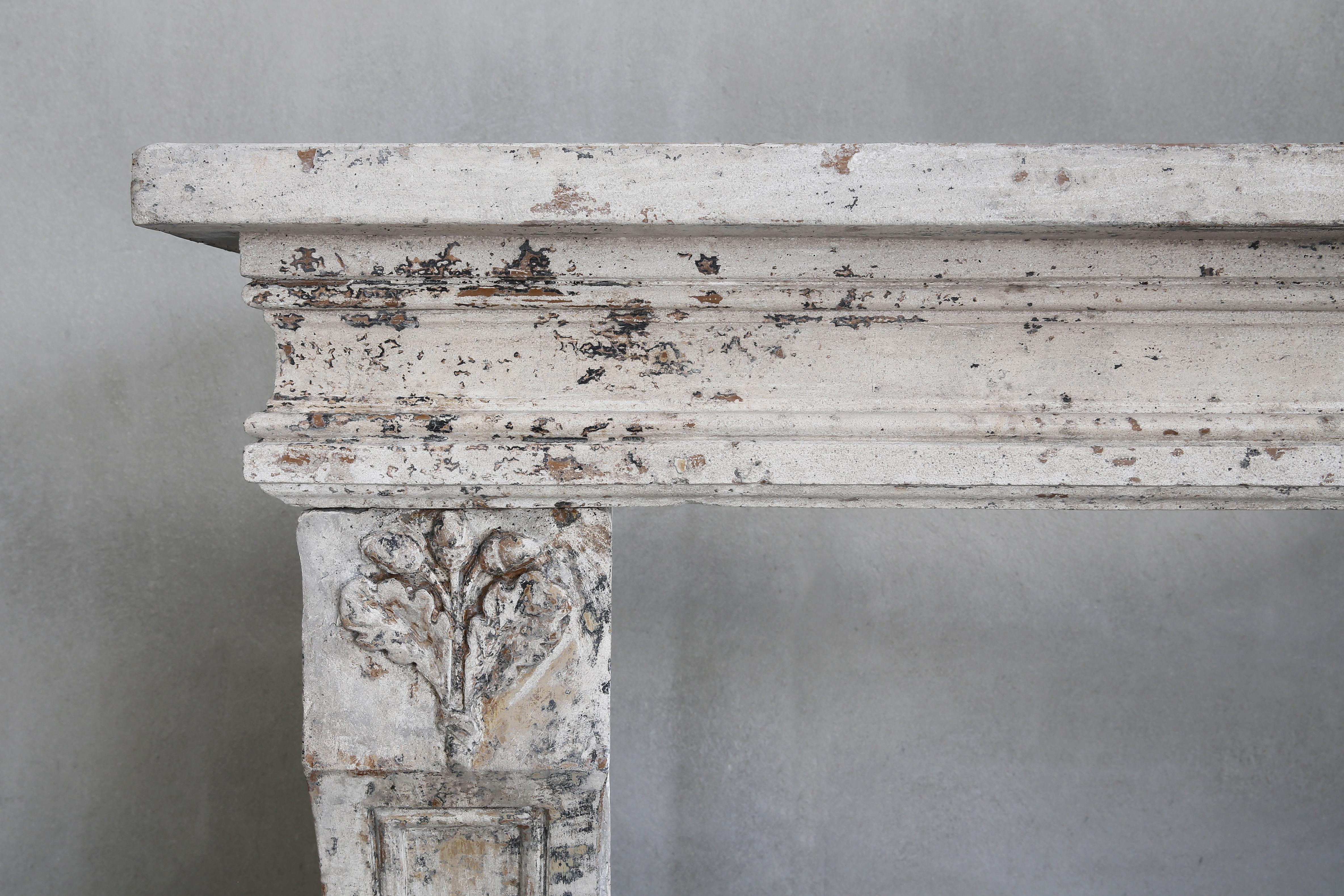 Antique Fireplace of French Limestone, Louis XVI Style, 19th Century 1