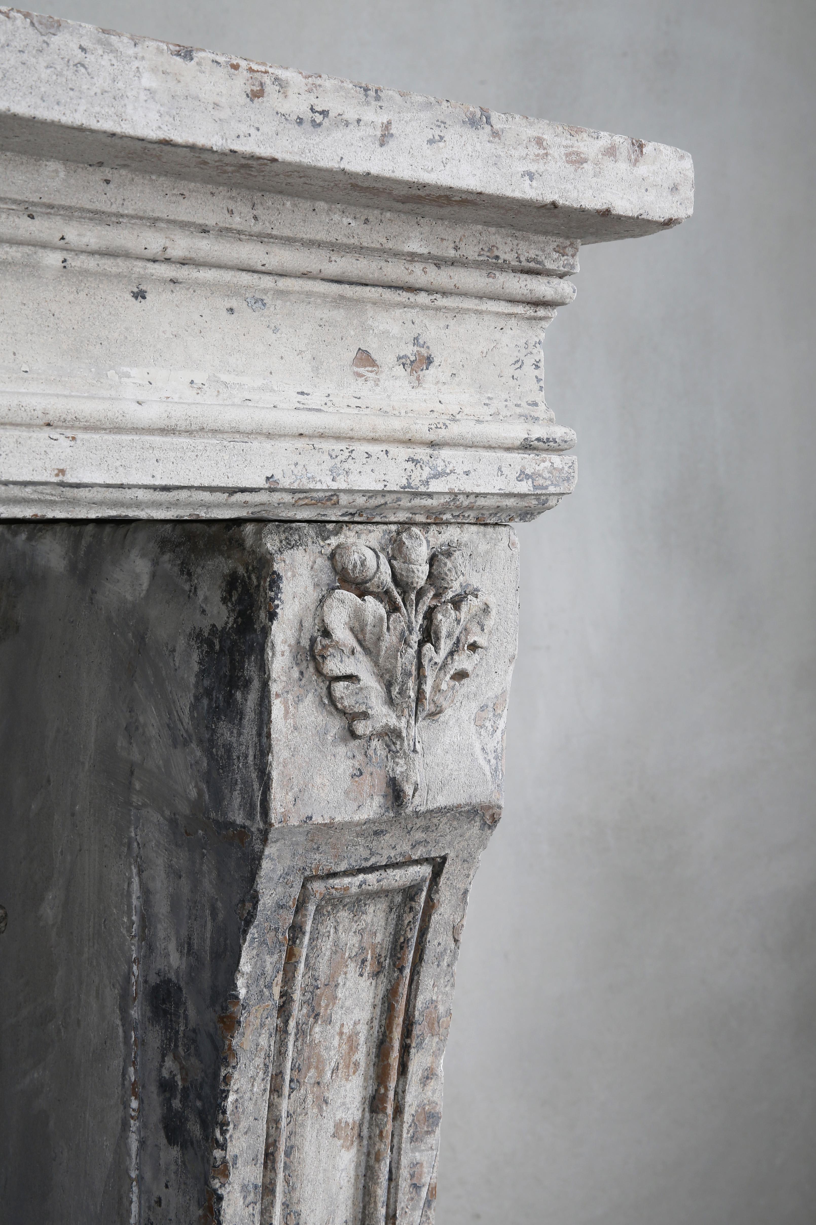Antique Fireplace of French Limestone, Louis XVI Style, 19th Century 4
