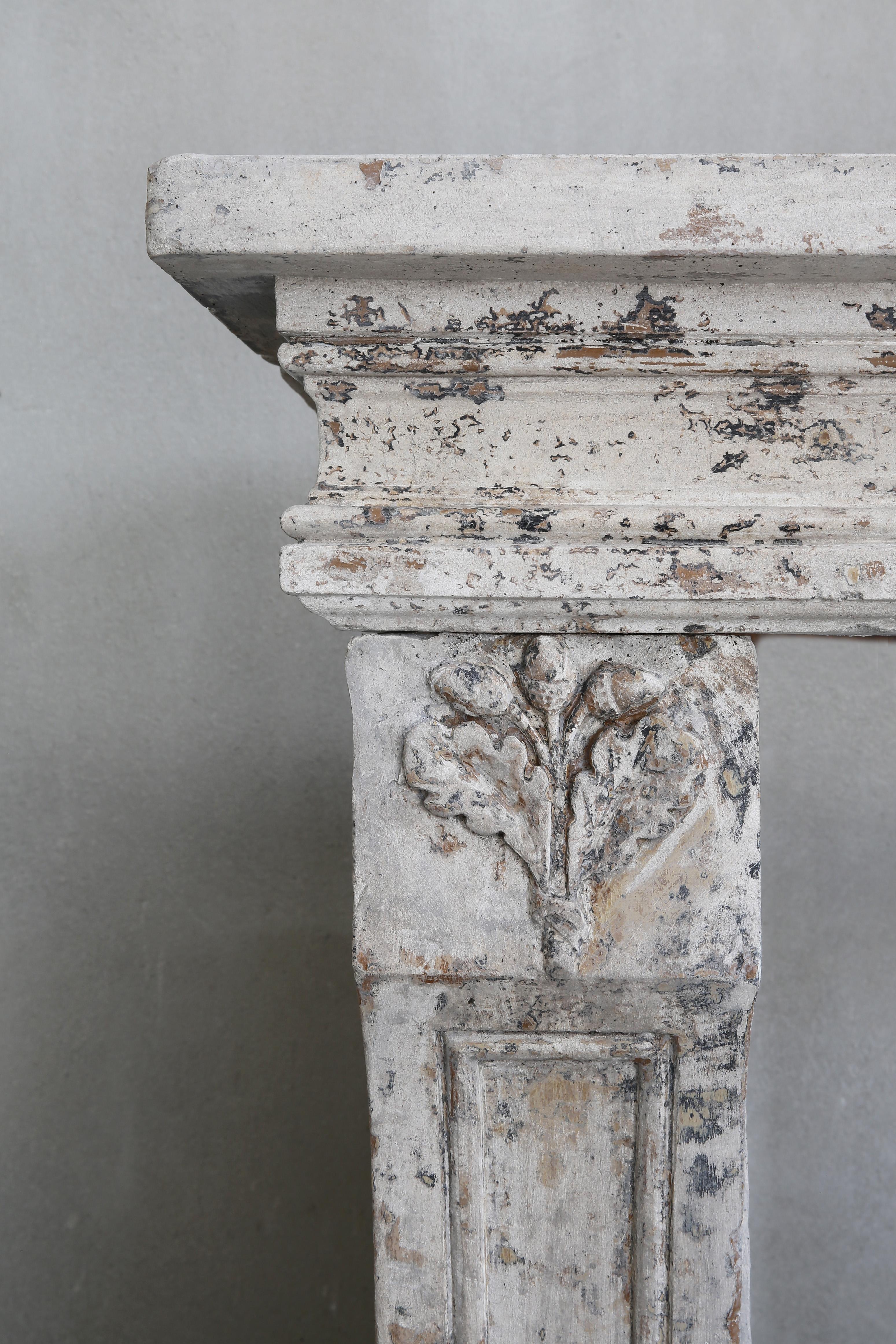 Antique Fireplace of French Limestone, Louis XVI Style, 19th Century 6