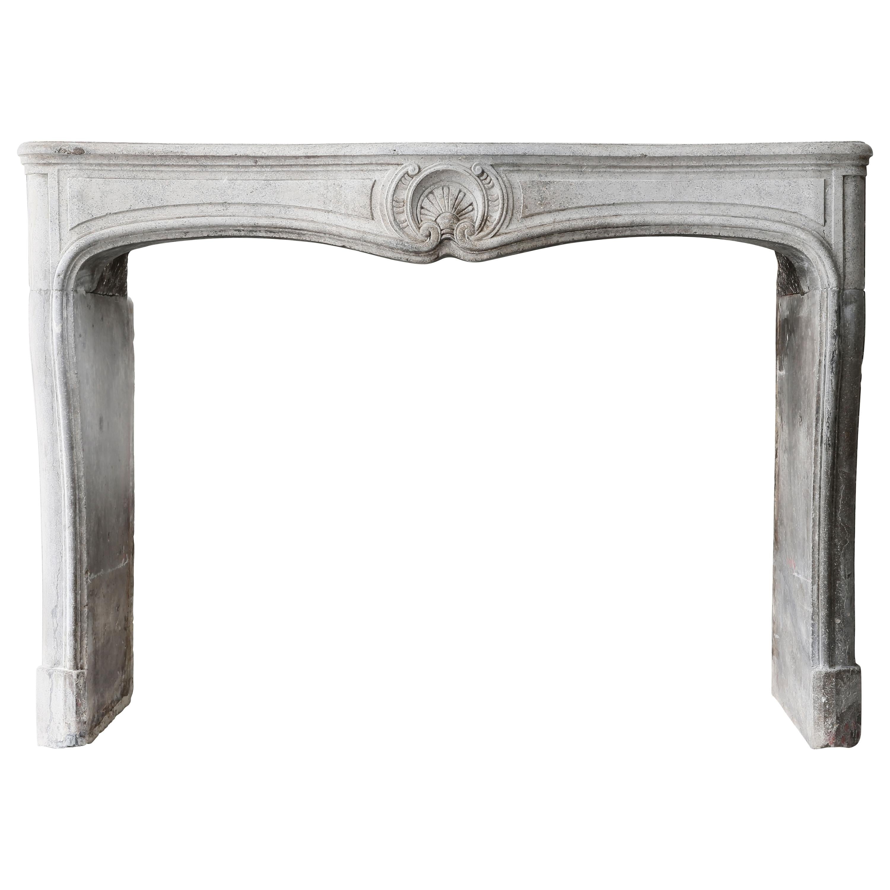 Antique Fireplace of Grey Marble Stone, 19th Century, Louis XV