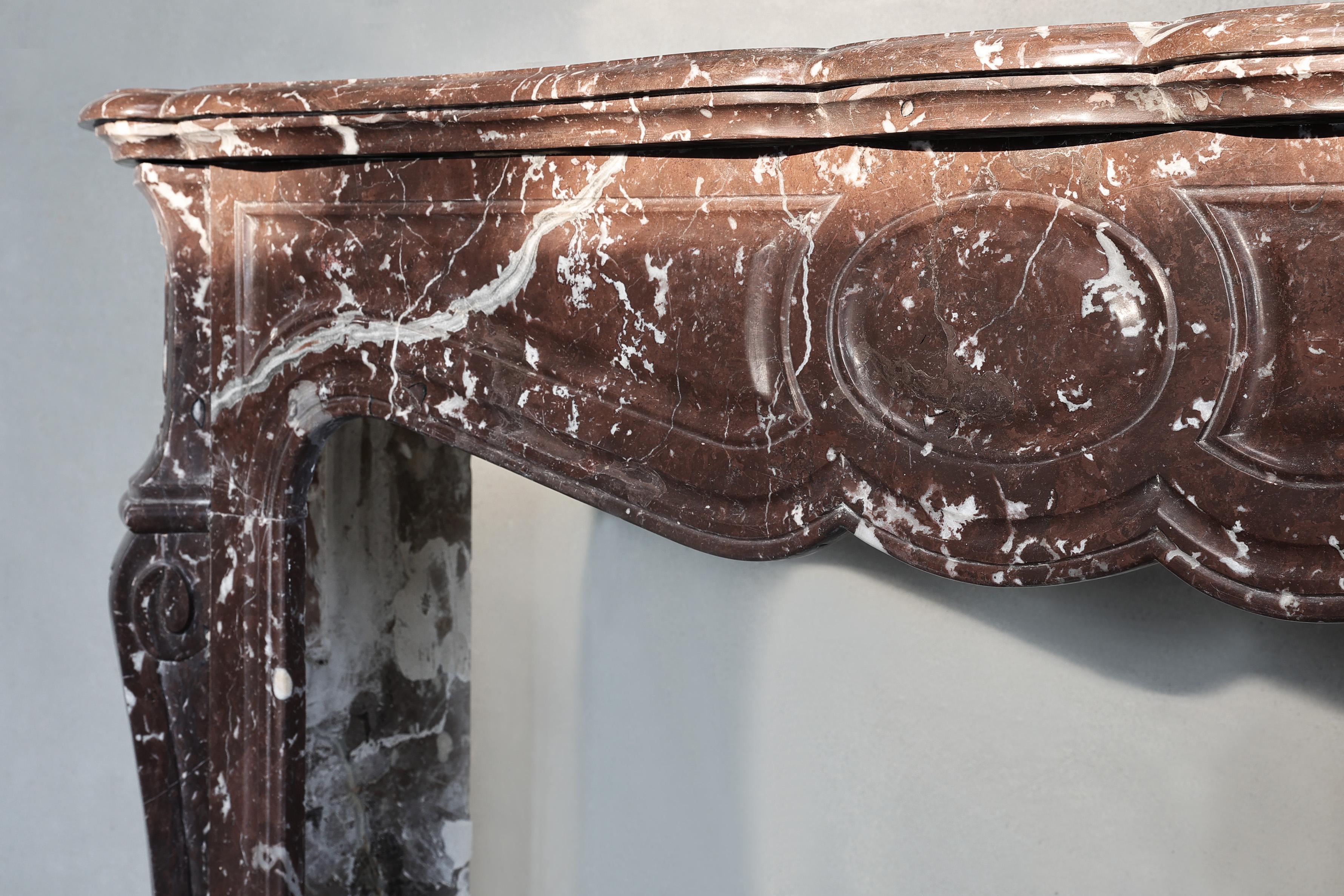 19th Century Antique fireplace of Griotte Rouge marble form the 19th century For Sale