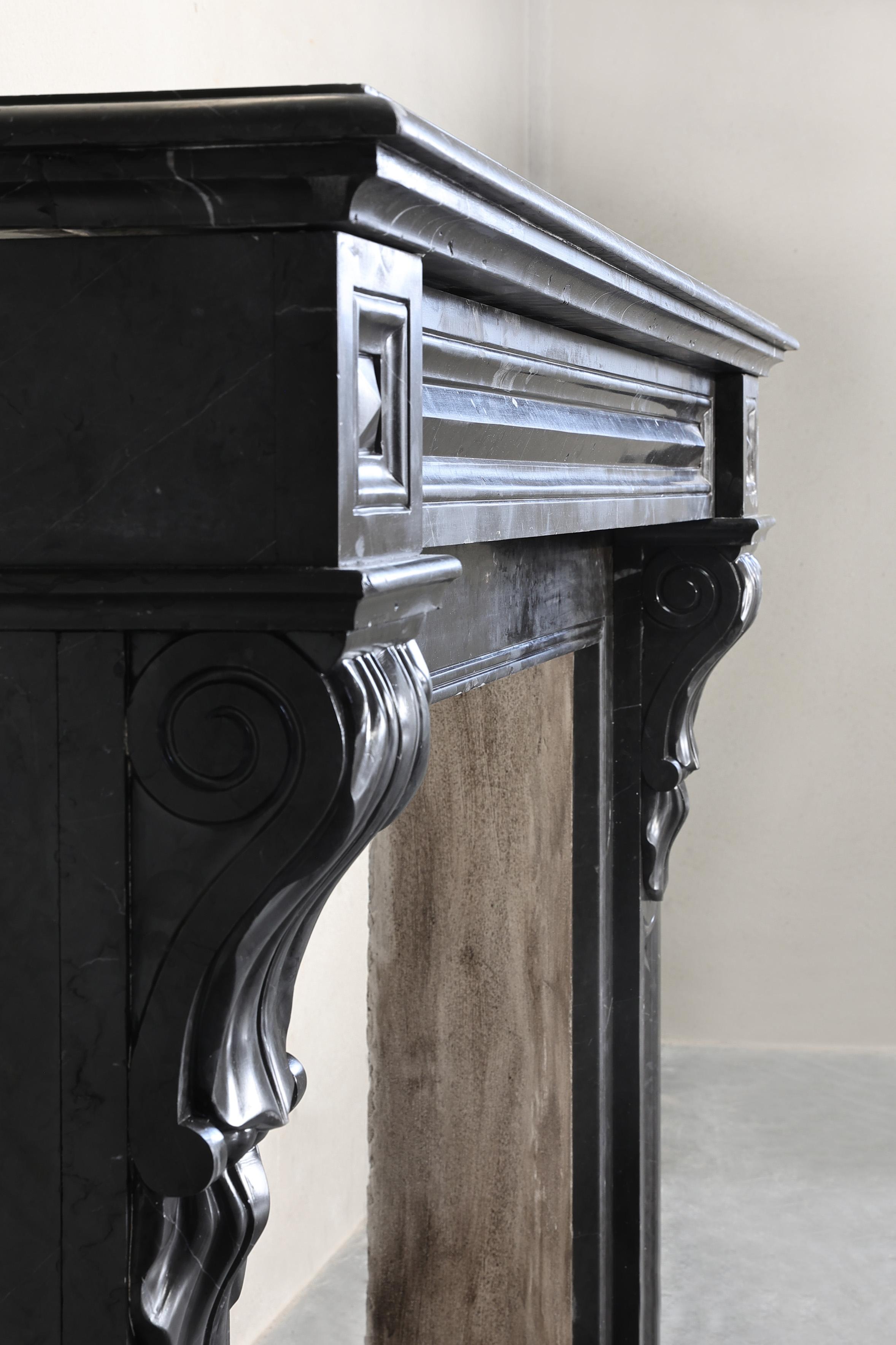 antique fireplace of Nero Marquina marble in style of Louis XVI For Sale 5