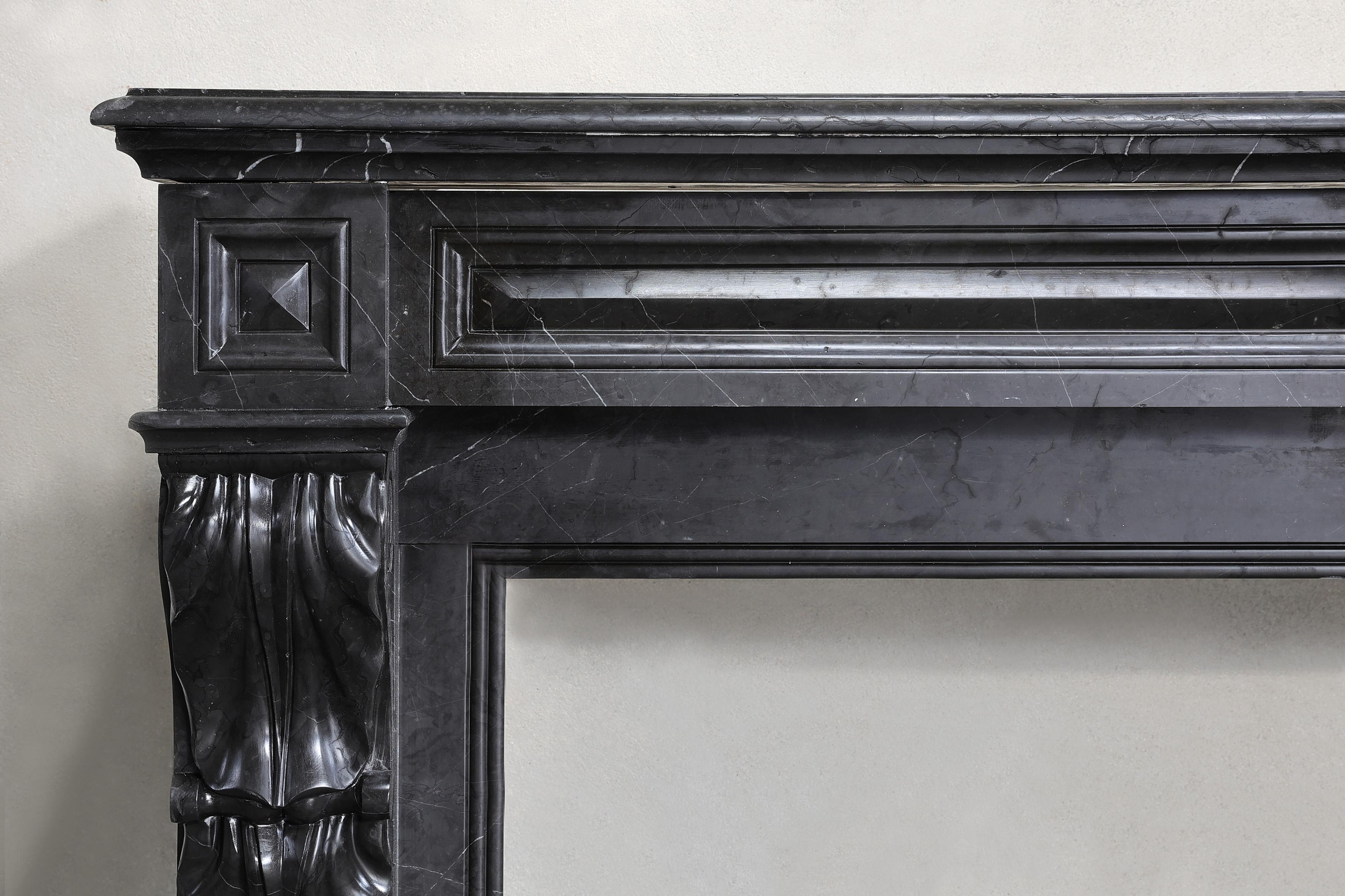 antique fireplace of Nero Marquina marble in style of Louis XVI For Sale 6