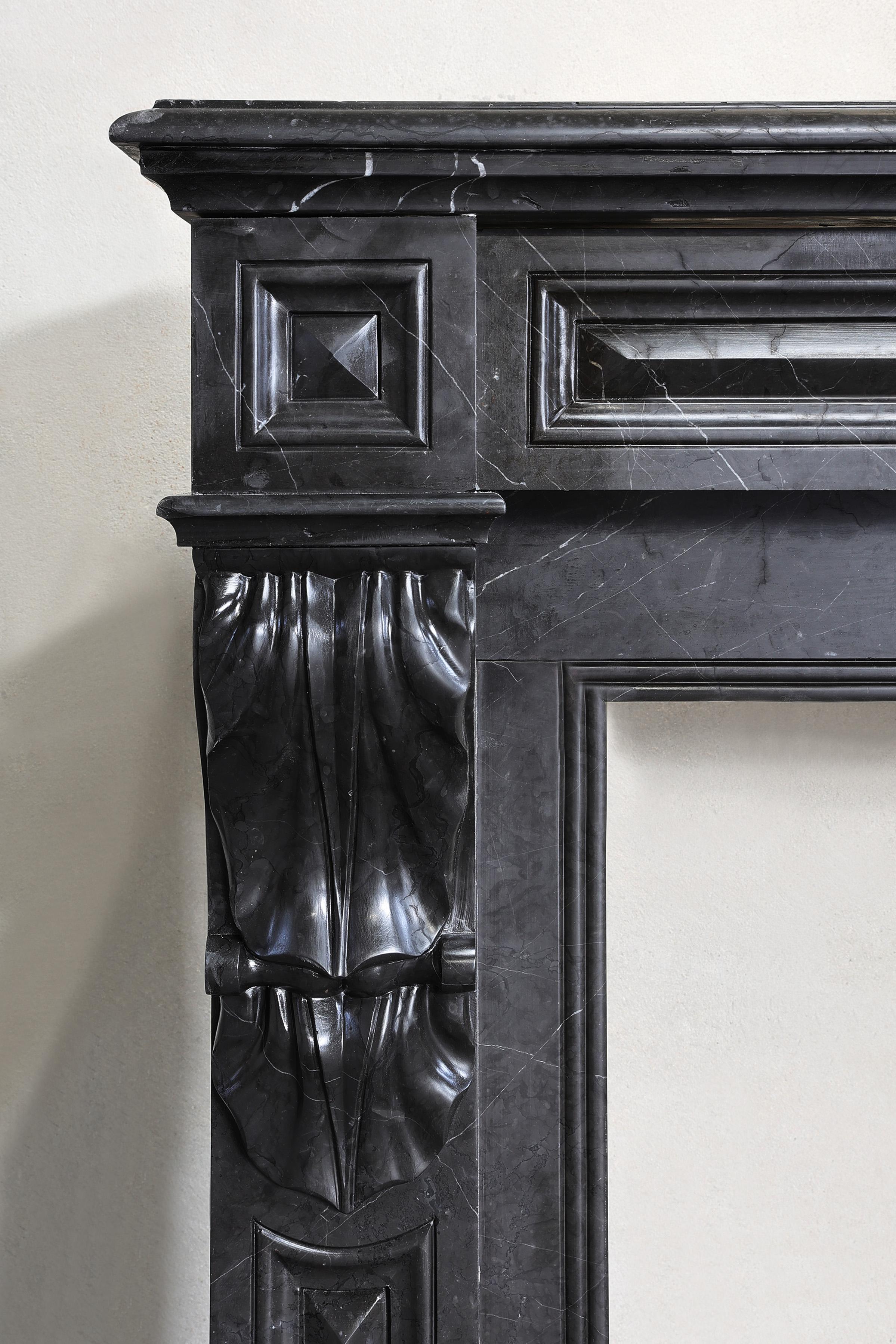 antique fireplace of Nero Marquina marble in style of Louis XVI For Sale 2