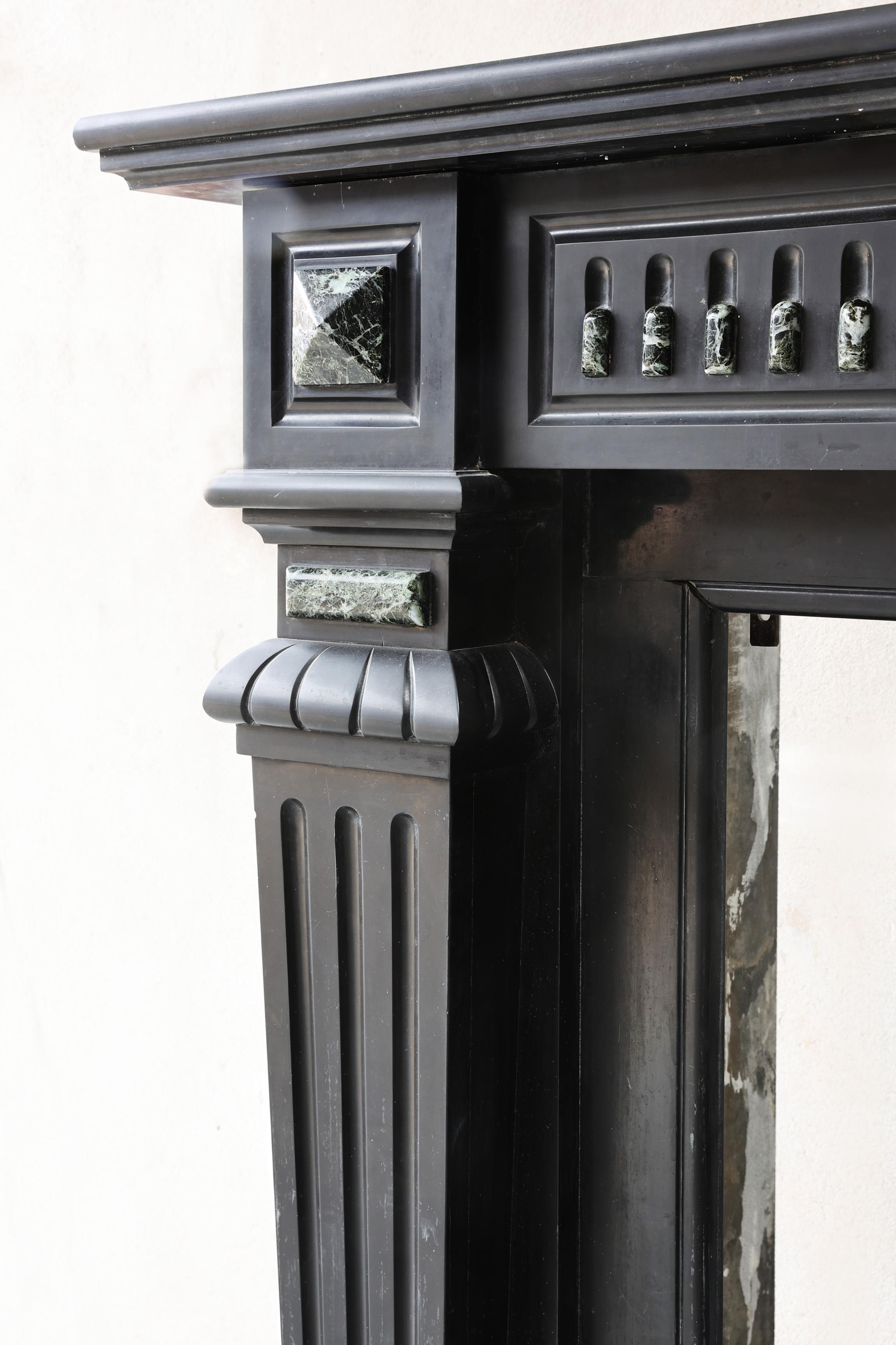 Antique fireplace of Noir de Mazy marble, 19th century, Louis XVI style For Sale 4