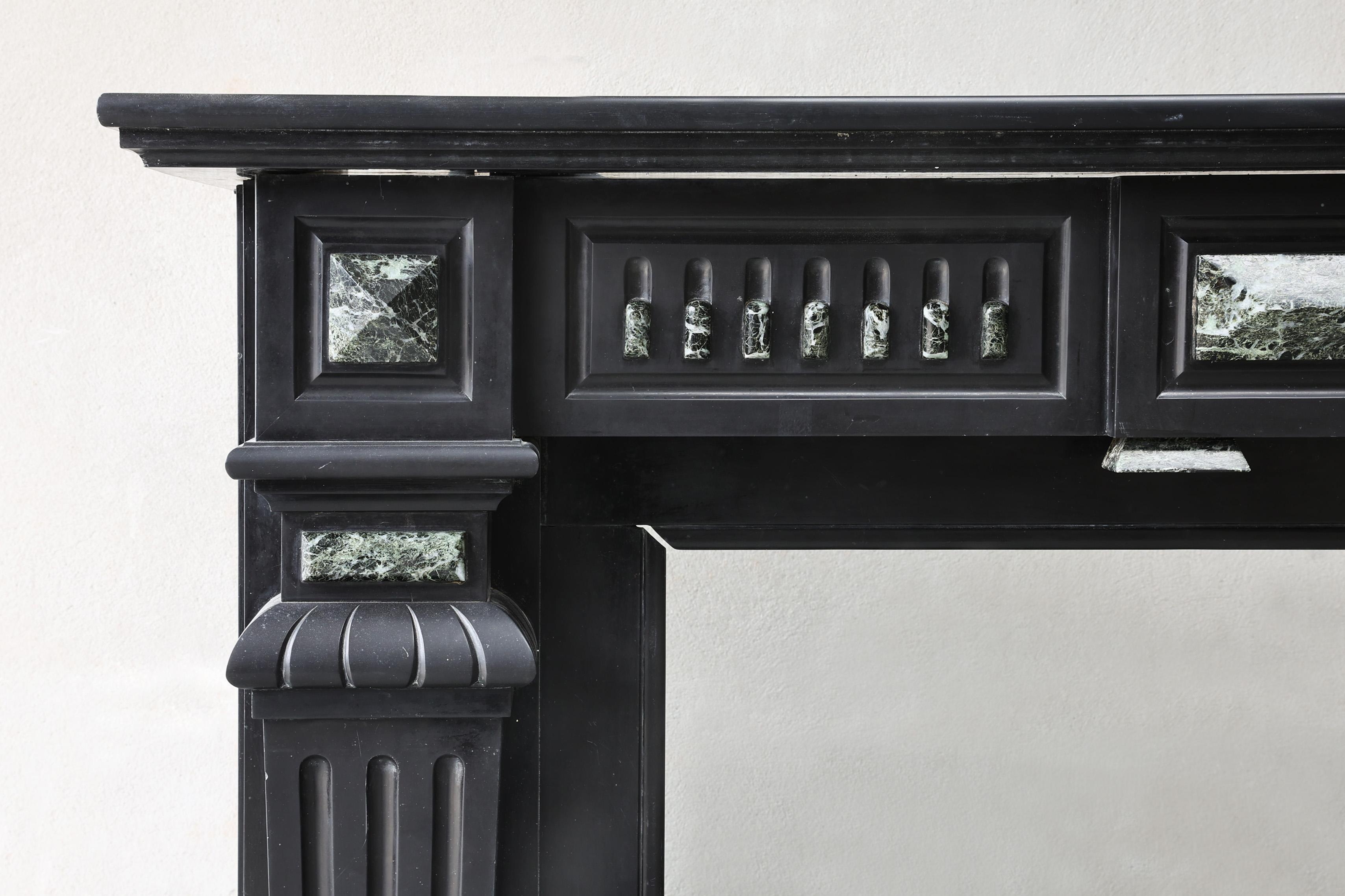 19th Century Antique fireplace of Noir de Mazy marble, 19th century, Louis XVI style For Sale