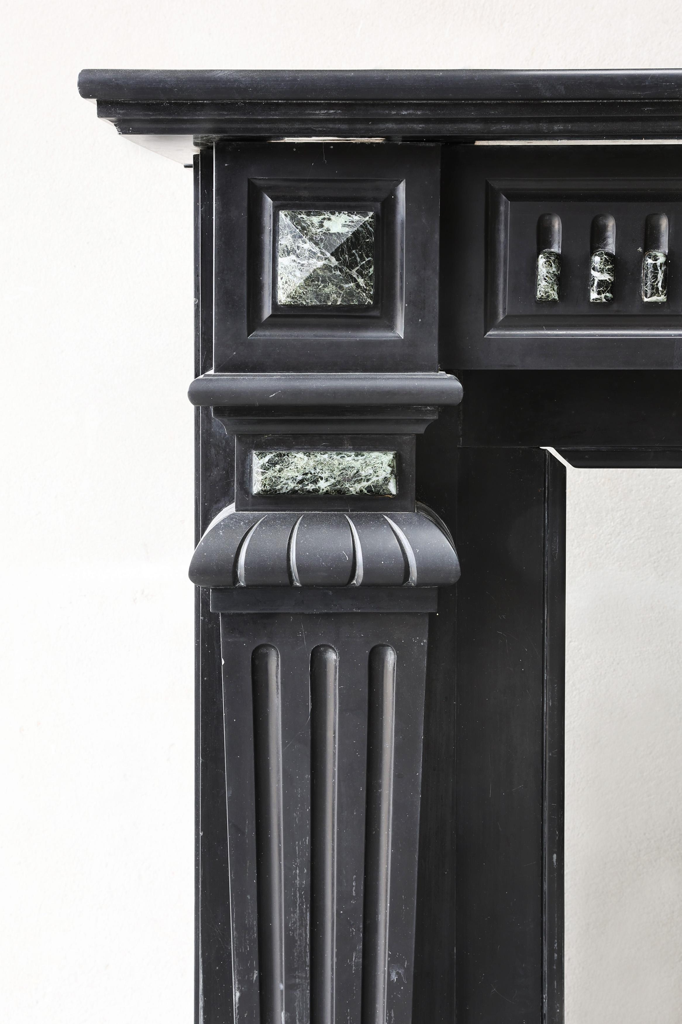 Antique fireplace of Noir de Mazy marble, 19th century, Louis XVI style For Sale 3