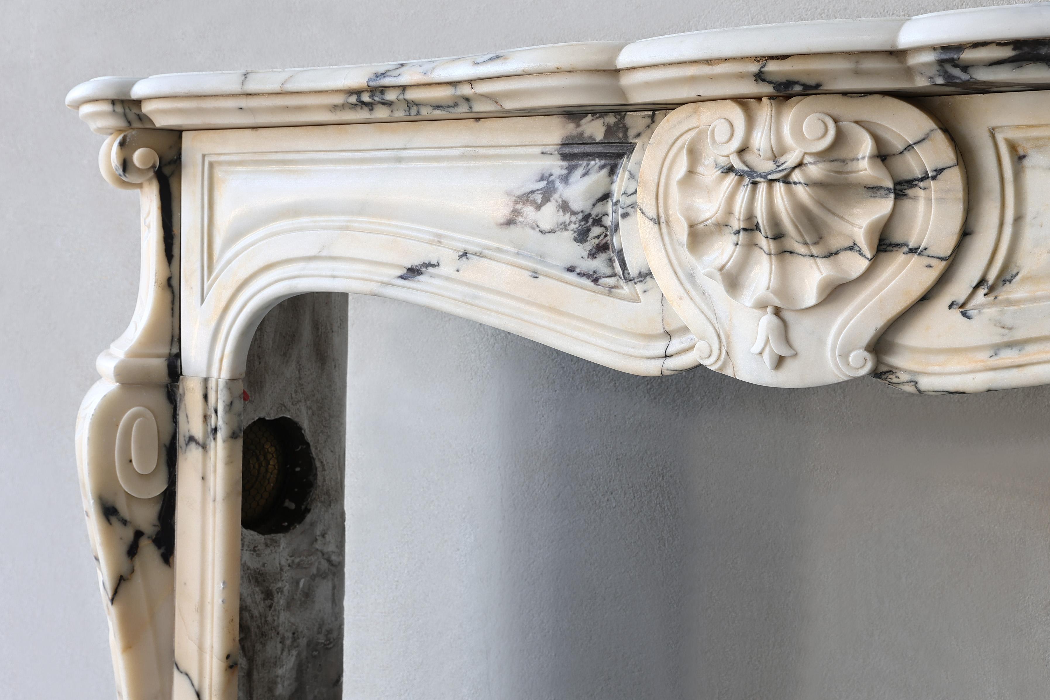 19th Century Antique fireplace of paonazzo marble, 19th century, Louis XV style