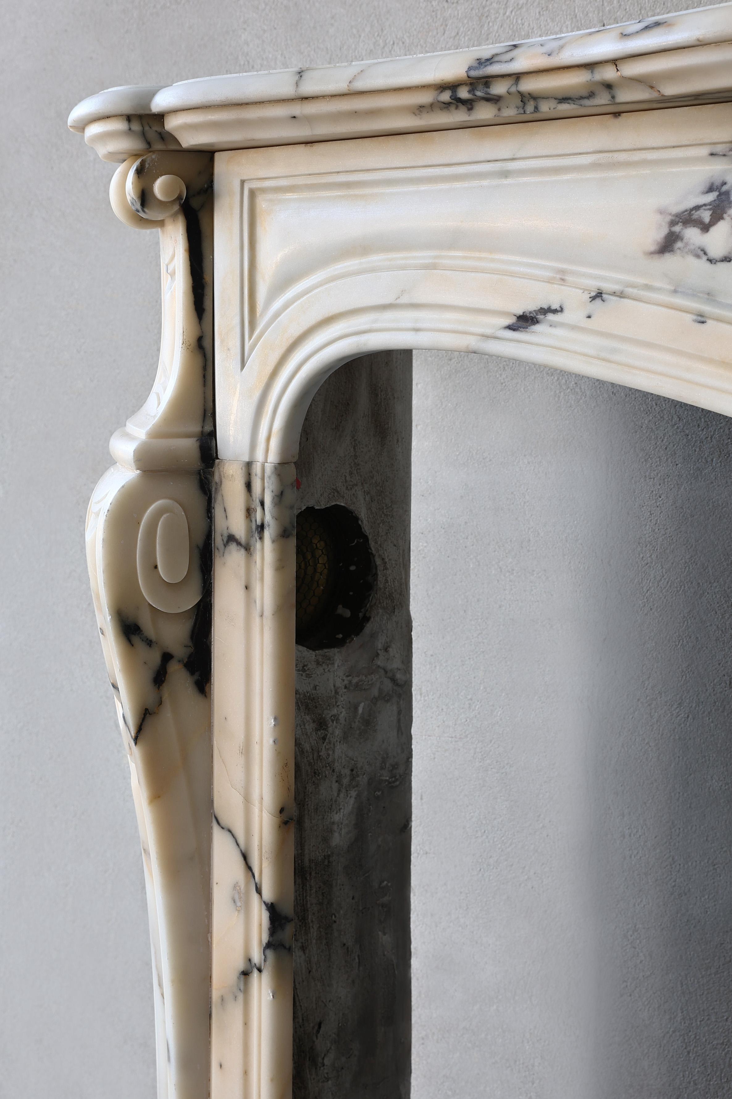 Antique fireplace of paonazzo marble, 19th century, Louis XV style 3