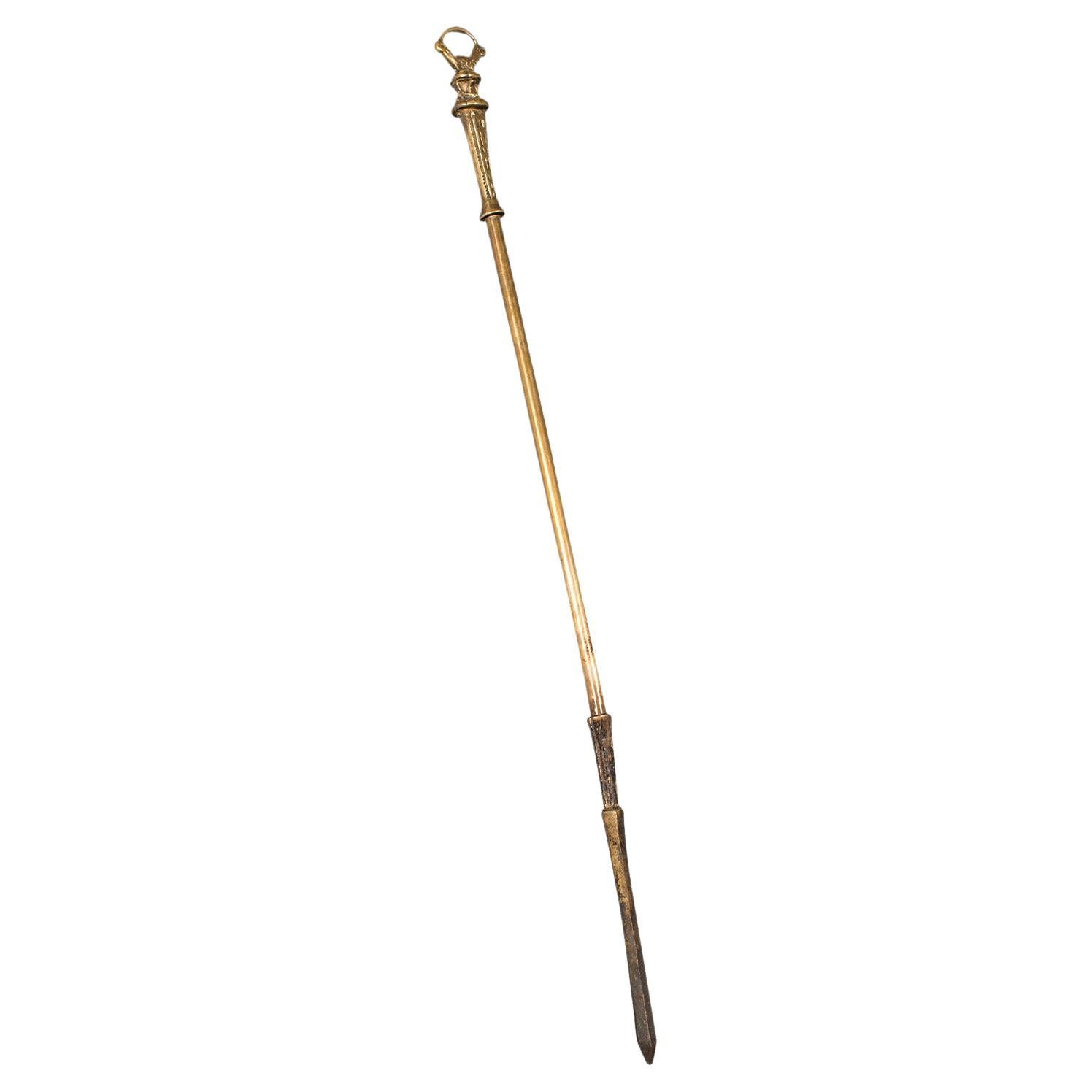 Antique Fireplace Poker, English, Brass, Decorative Fire Tool