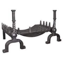 Antique Fireplace Set, English Cast Iron, Fire Basket, Andirons, Edwardian, 1910