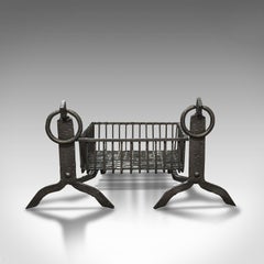 Antique Fireplace Set, English, Cast Iron, Fire Basket, Andirons, Victorian