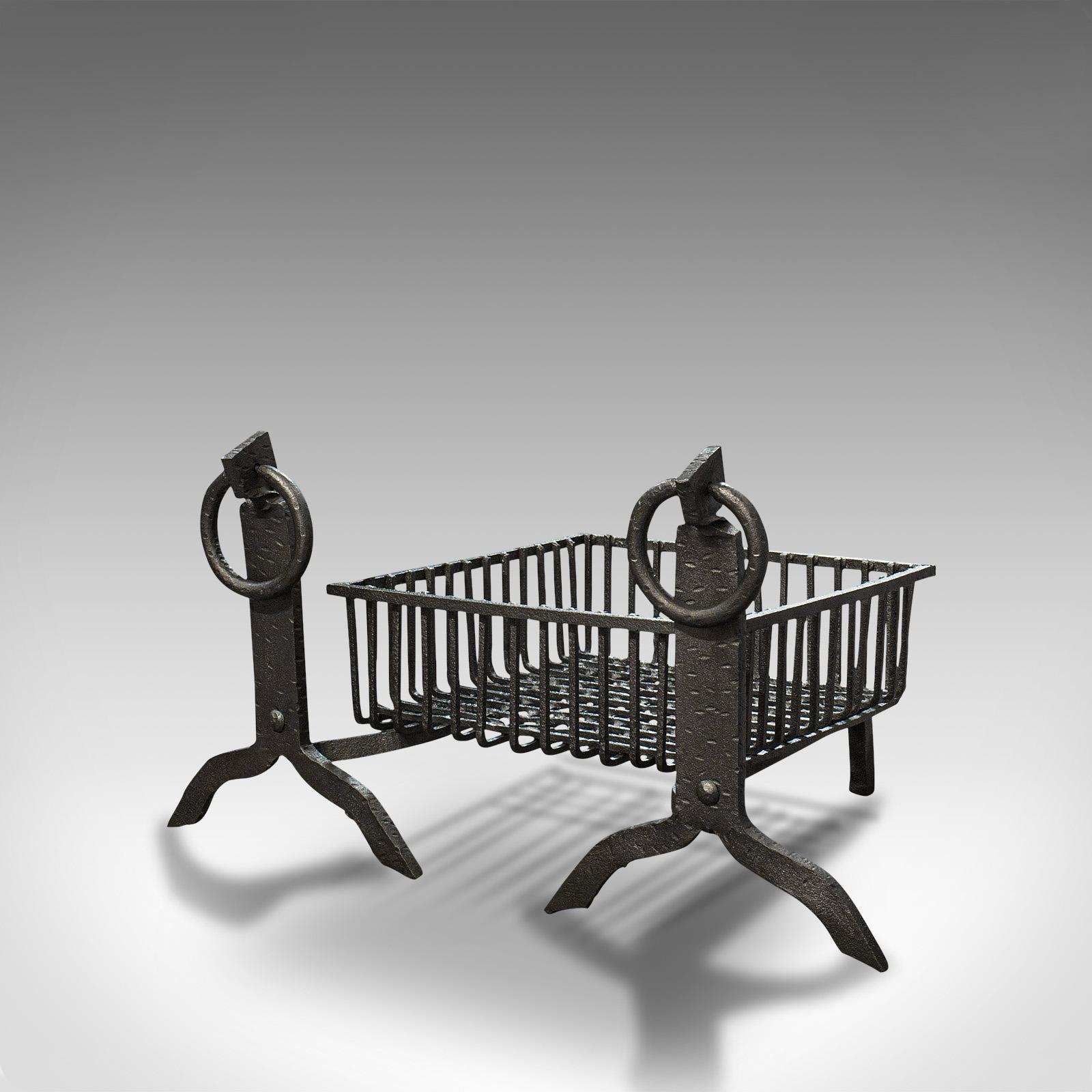 British Antique Fireplace Set, English, Cast Iron, Fire Basket, Andirons, Victorian For Sale