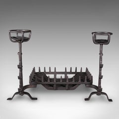 Antique Fireplace Set, English Cast Iron, Fire Basket, Mulling Andiron, Georgian