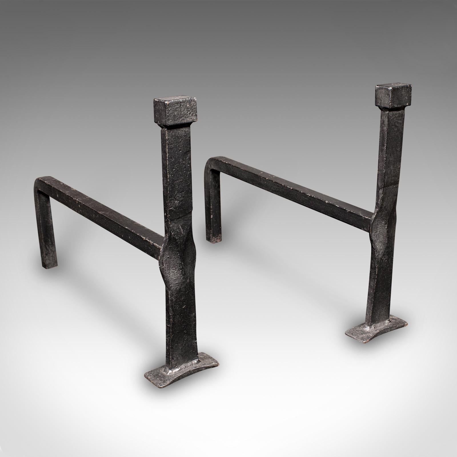 Antique Fireplace Set, English, Iron, Fire Basket, Pair of Andirons, Edwardian For Sale 5