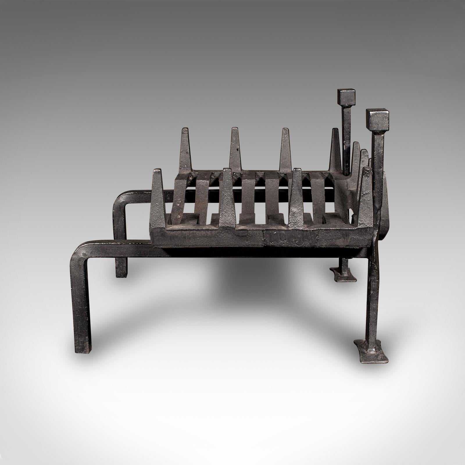 Antique Fireplace Set, English, Iron, Fire Basket, Pair of Andirons, Edwardian In Good Condition For Sale In Hele, Devon, GB