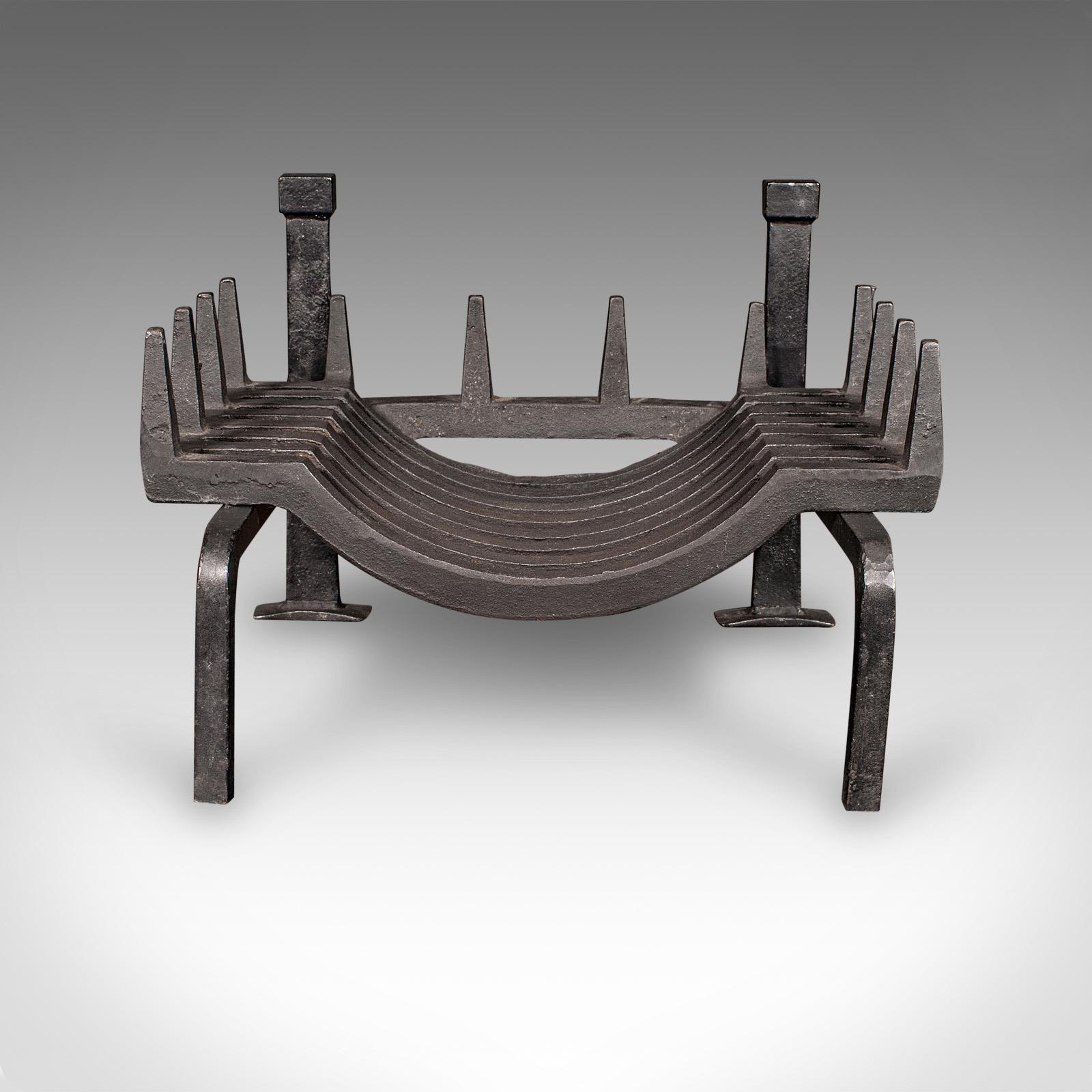 20th Century Antique Fireplace Set, English, Iron, Fire Basket, Pair of Andirons, Edwardian For Sale