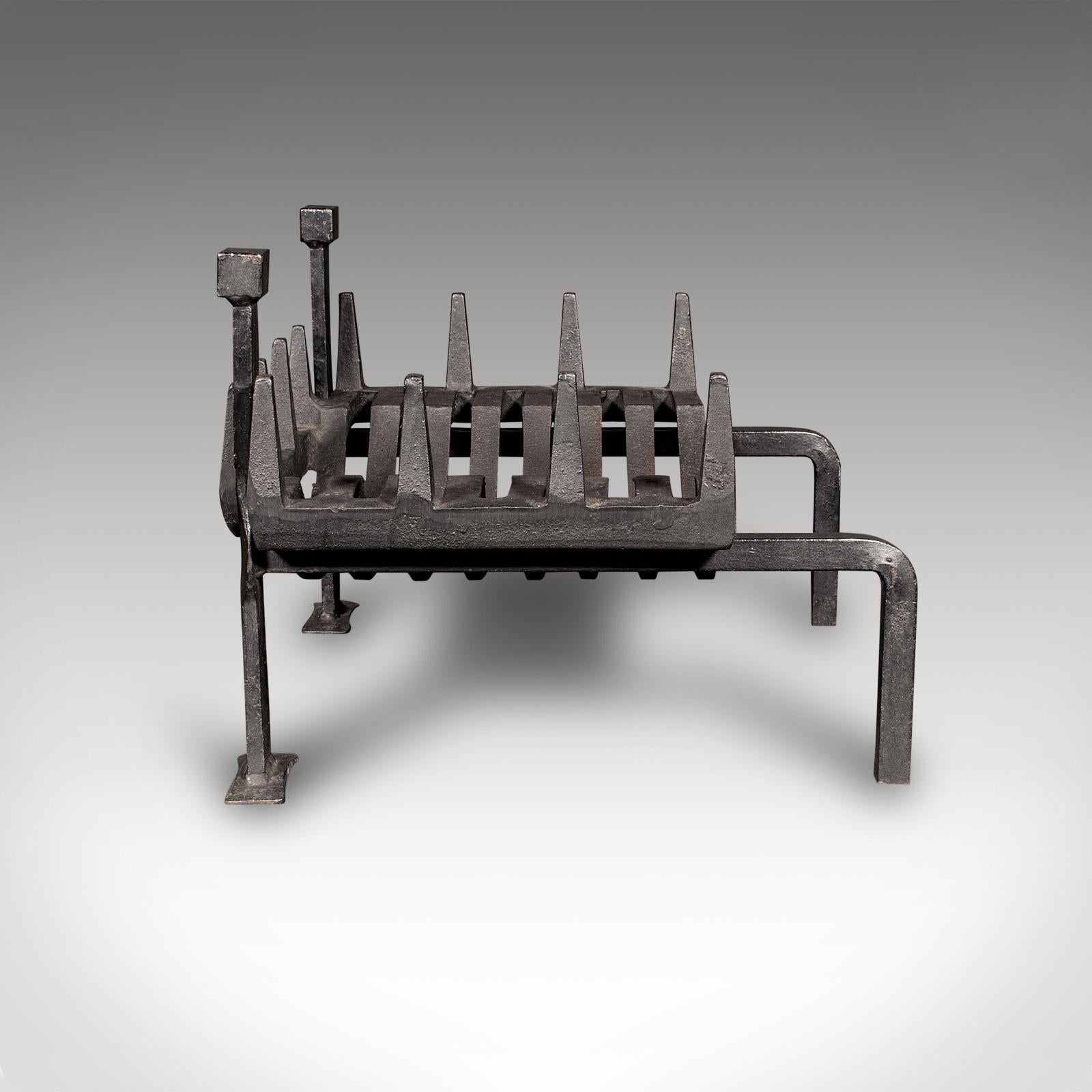 Antique Fireplace Set, English, Iron, Fire Basket, Pair of Andirons, Edwardian For Sale 1