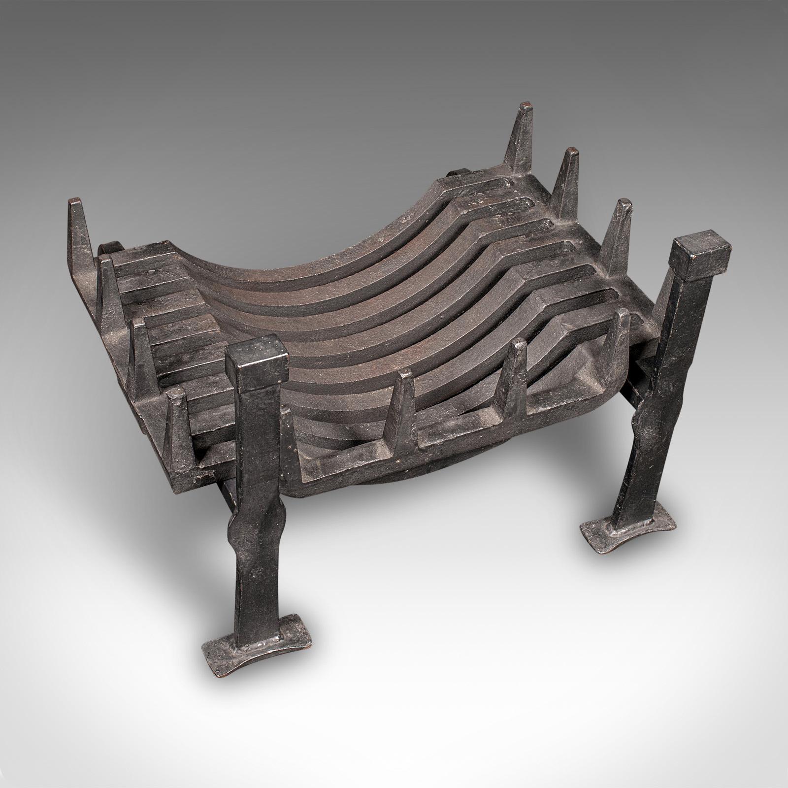 Antique Fireplace Set, English, Iron, Fire Basket, Pair of Andirons, Edwardian For Sale 2