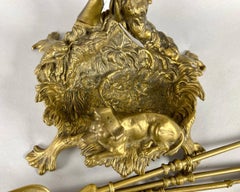 Antique Fireplace Set “Hunting” in Gilt Bronze, France, 1950s