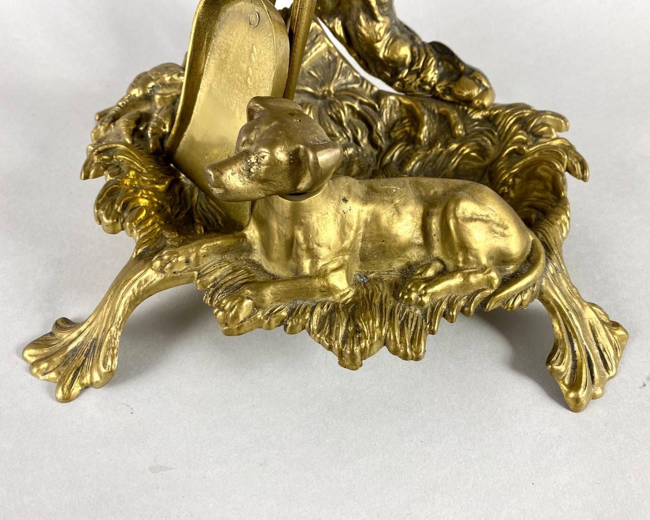 Antique Fireplace Set “Hunting” in Gilt Bronze, France, 1950s In Good Condition For Sale In Bastogne, BE