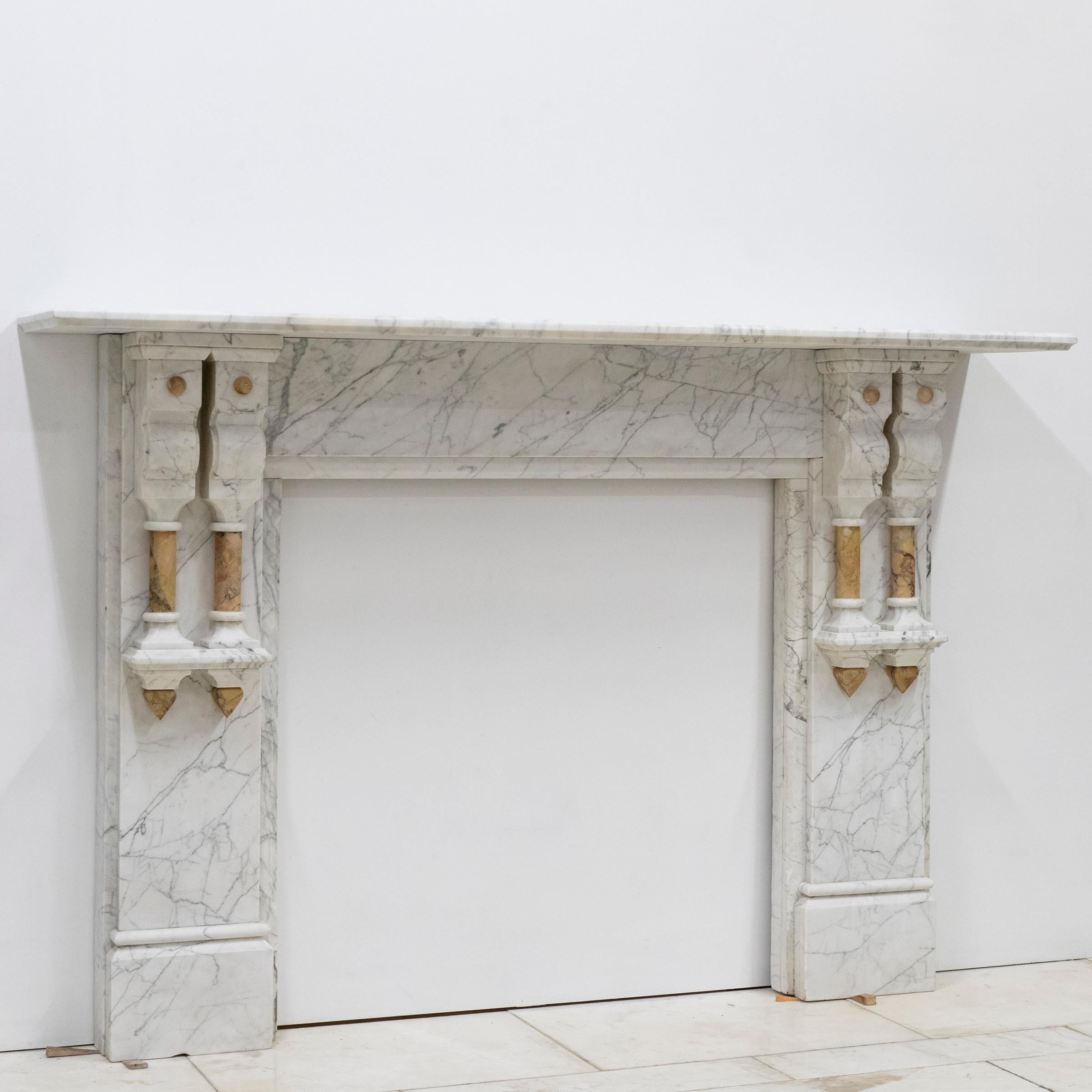 Neoclassical Antique Fireplace Surround With Sienna Marble Columns For Sale