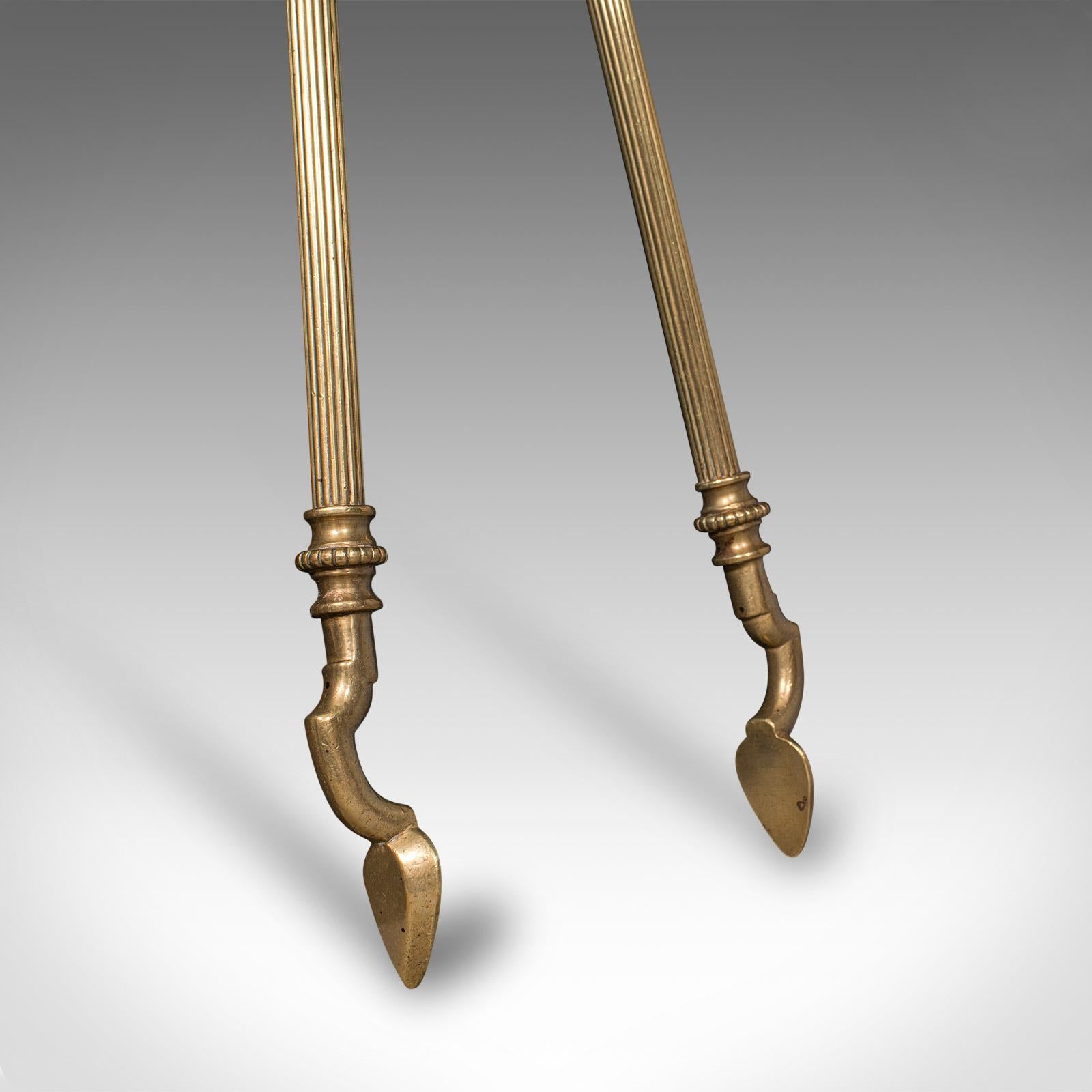 Antique Fireplace Tool Suite, English, Brass, Shovel, Poker, Tongs, Victorian For Sale 1
