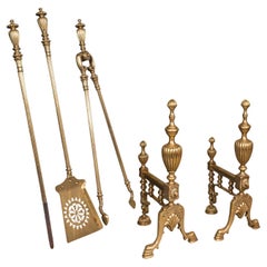 Antique Fireplace Tool Suite, English, Brass, Shovel, Poker, Tongs, Victorian