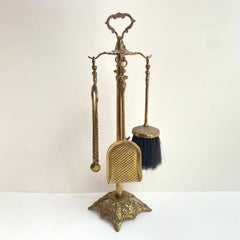 Antique Fireplace Tools Set of 4-Piece Bronze Brass Accessories