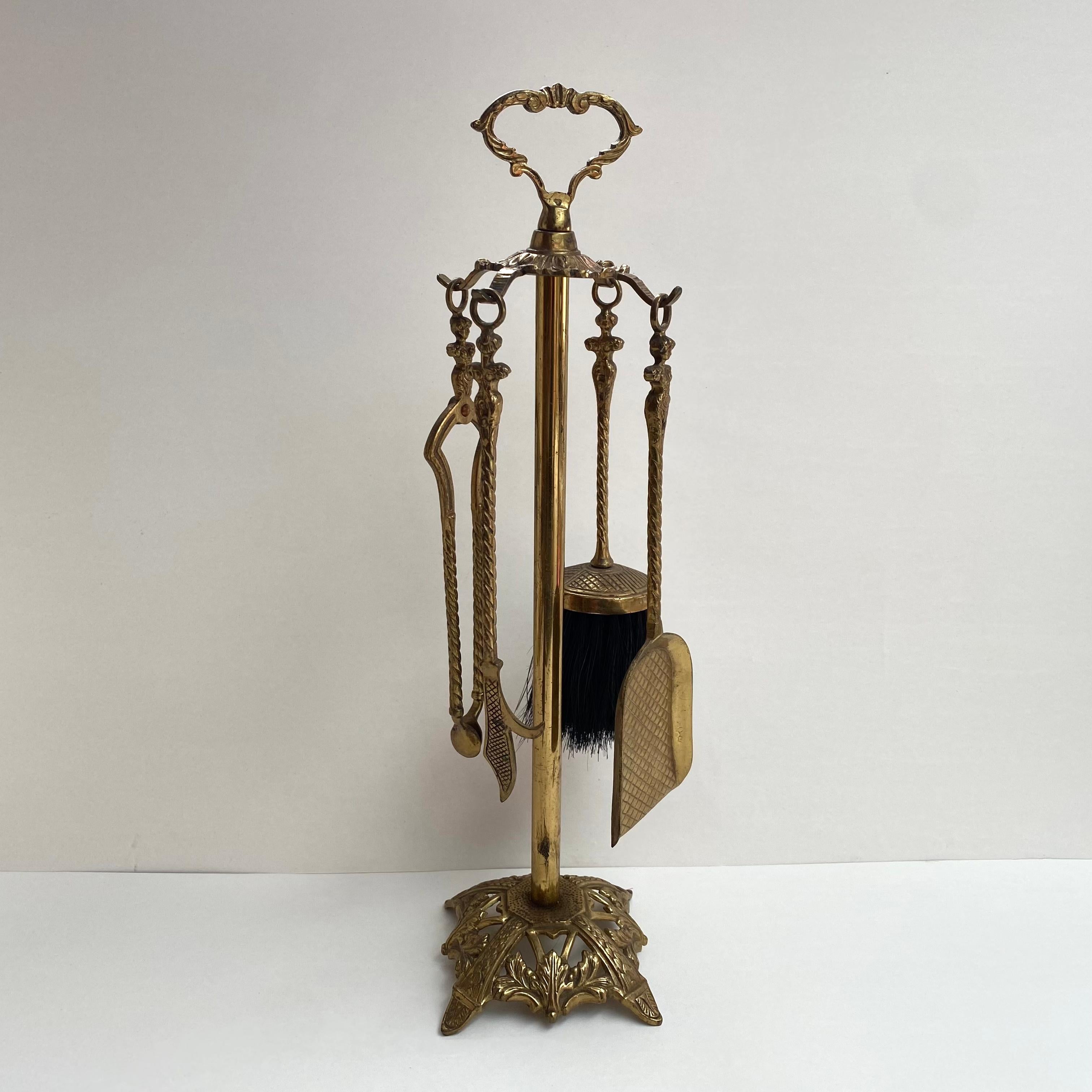 Baroque Antique Fireplace Tools Set of 4-Piece Bronze Brass Accessories
