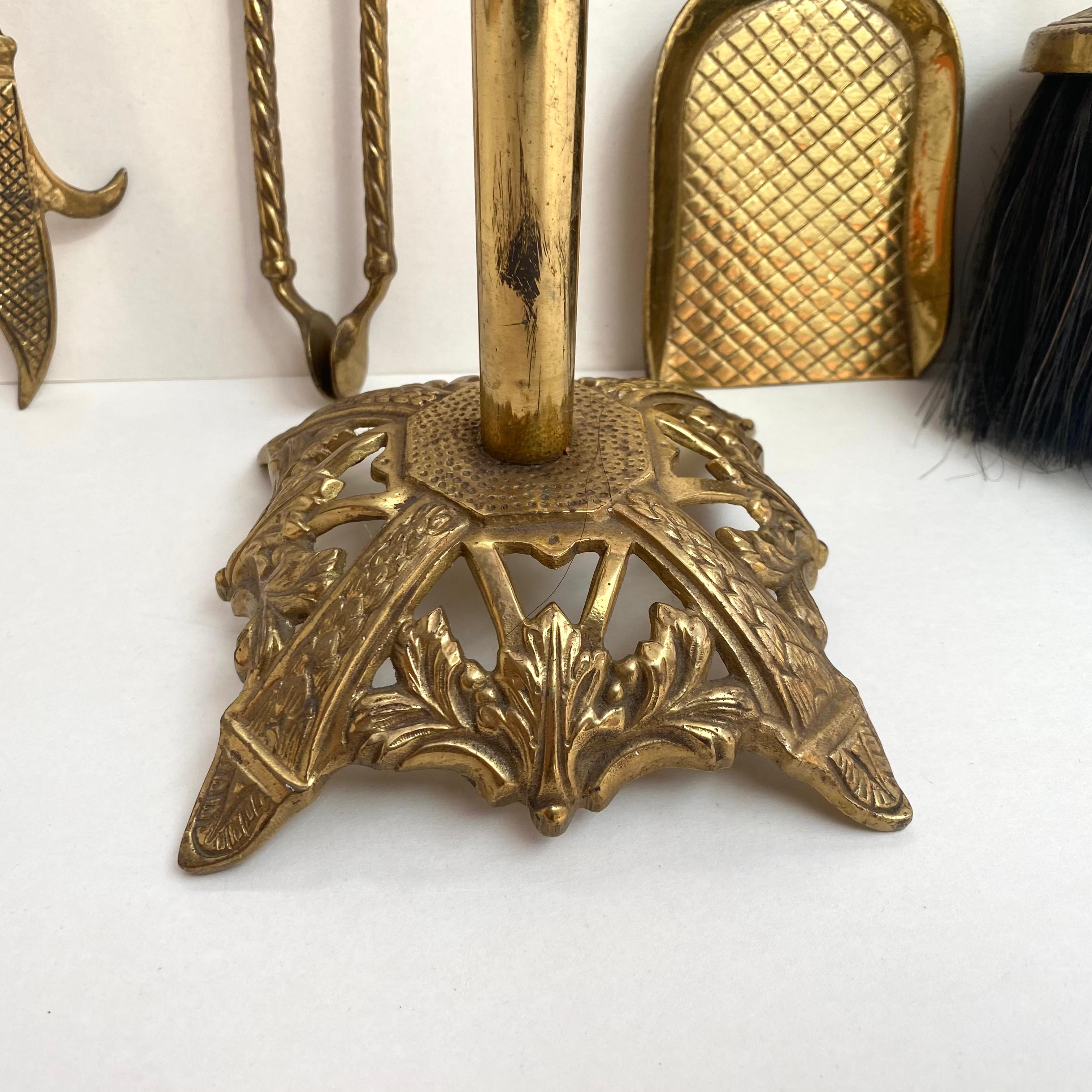 Antique Fireplace Tools Set of 4-Piece Bronze Brass Accessories 1