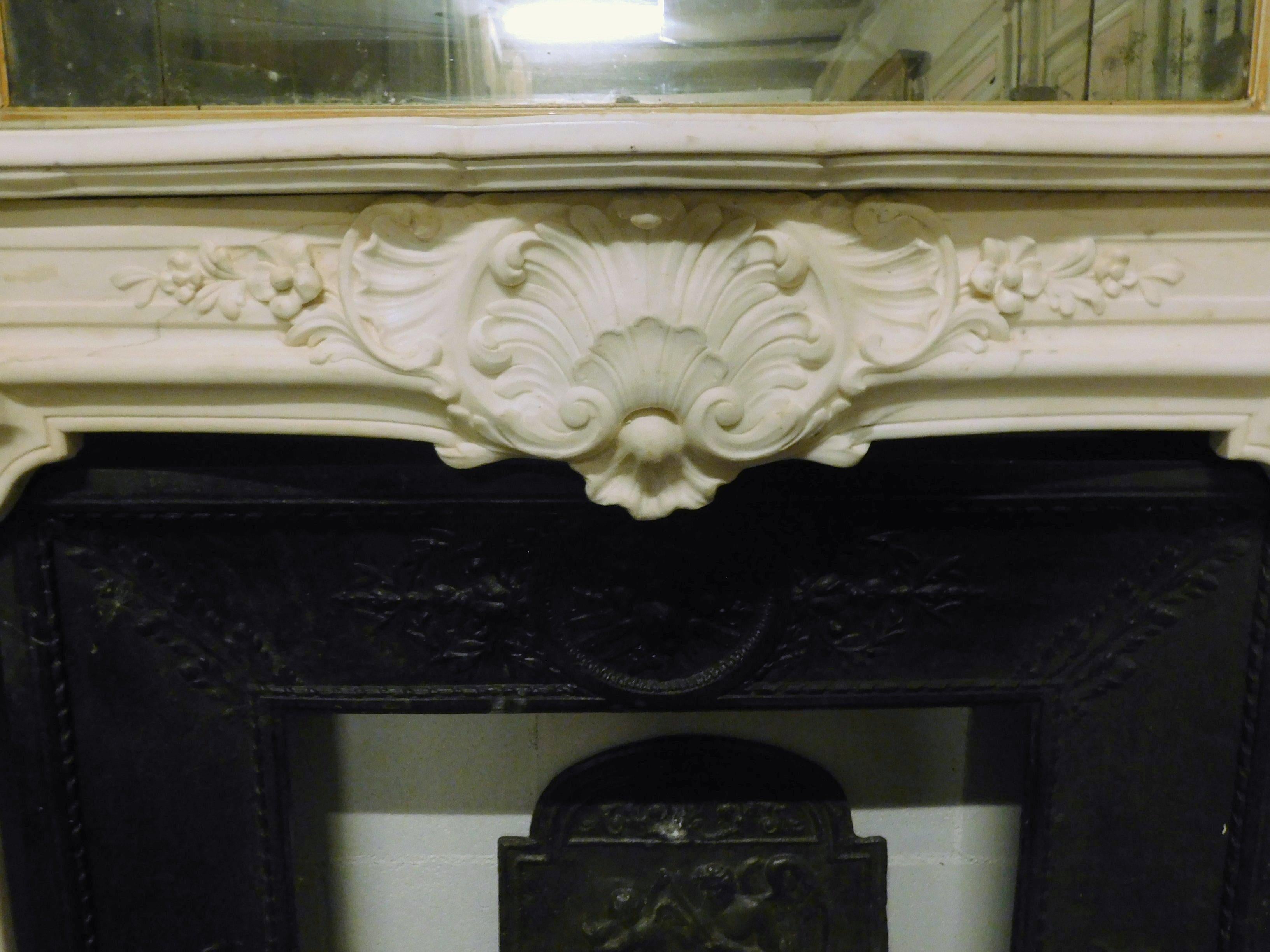 Antique Fireplace White Statuary Marble of Carrara, Richly Carved, 1800, Italy 2