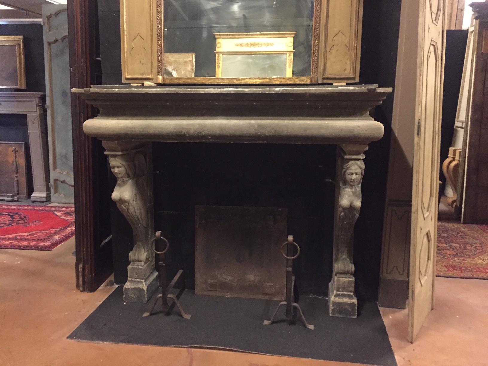 Late 19th Century Antique Fireplace with Caryatids