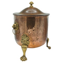 Used Fireside Bin, English, Copper, Brass, Coal, Log Bucket, Lid, Victorian