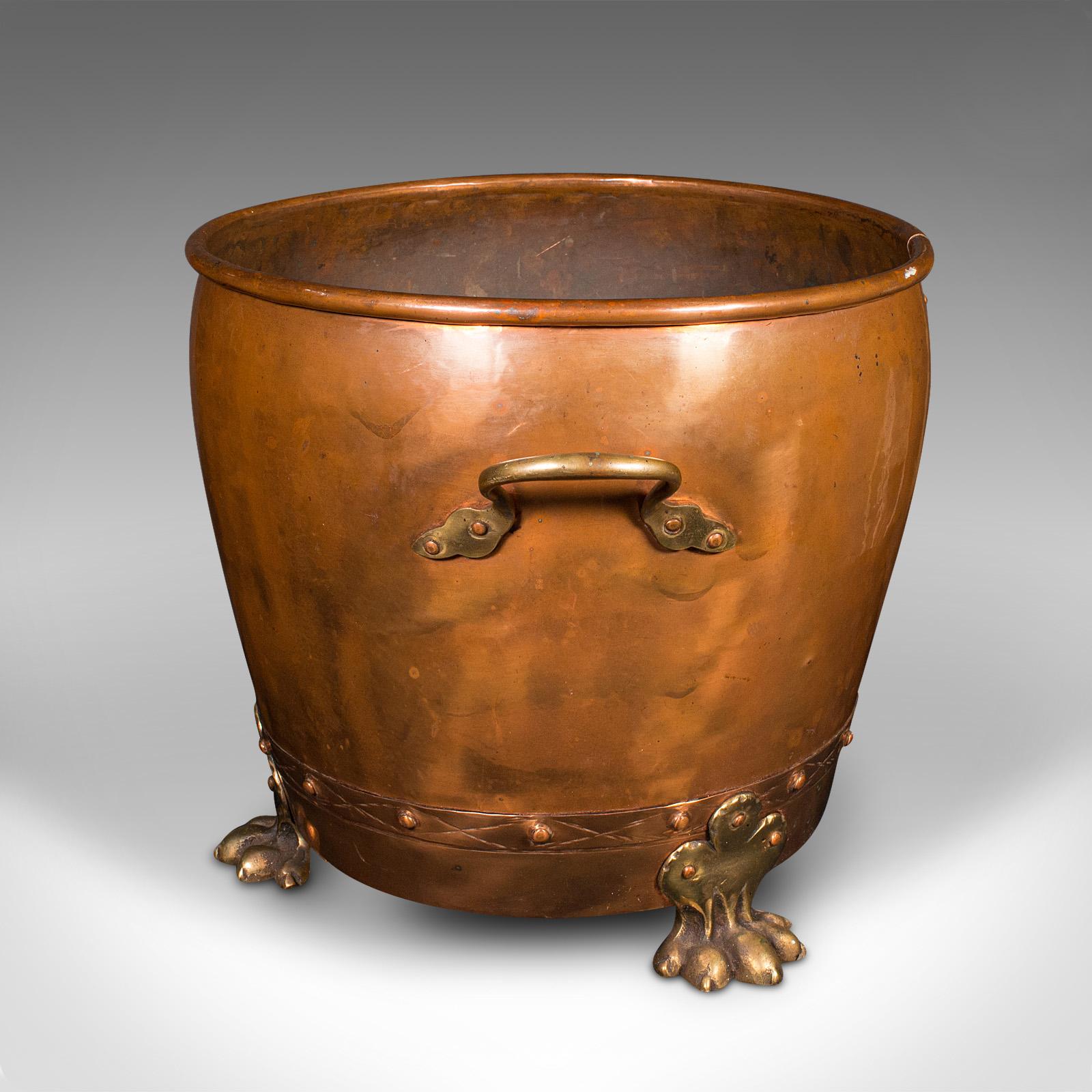 Antique Fireside Bin, English Copper, Brass, Coal, Log Bucket, Victorian, C.1880 In Good Condition In Hele, Devon, GB
