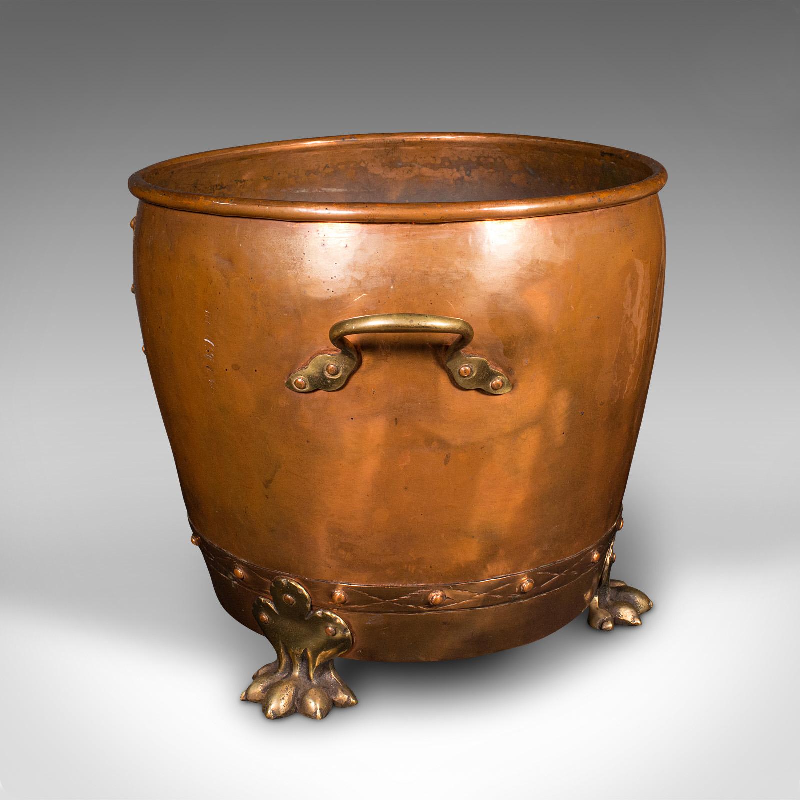 19th Century Antique Fireside Bin, English Copper, Brass, Coal, Log Bucket, Victorian, C.1880