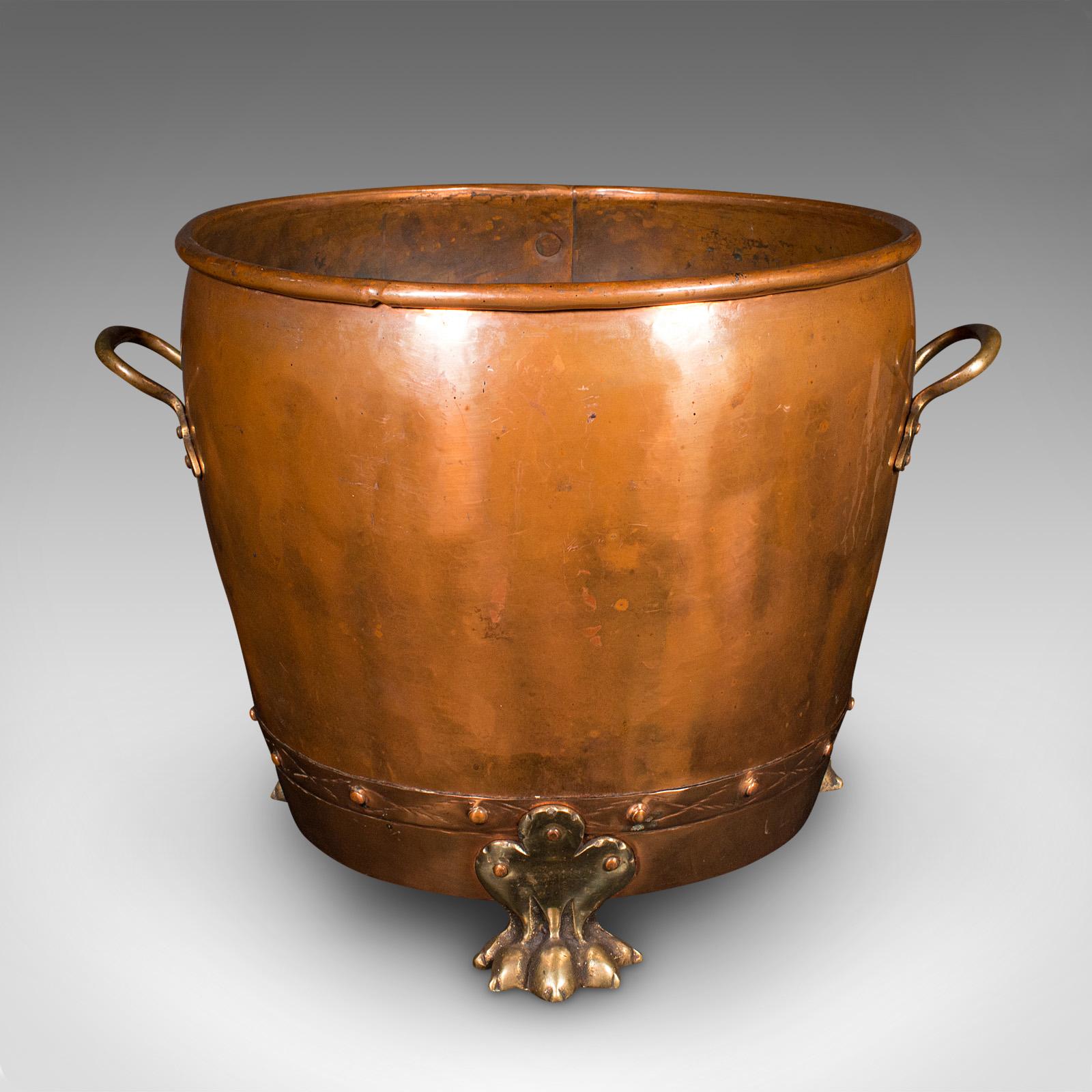 Antique Fireside Bin, English Copper, Brass, Coal, Log Bucket, Victorian, C.1880 1