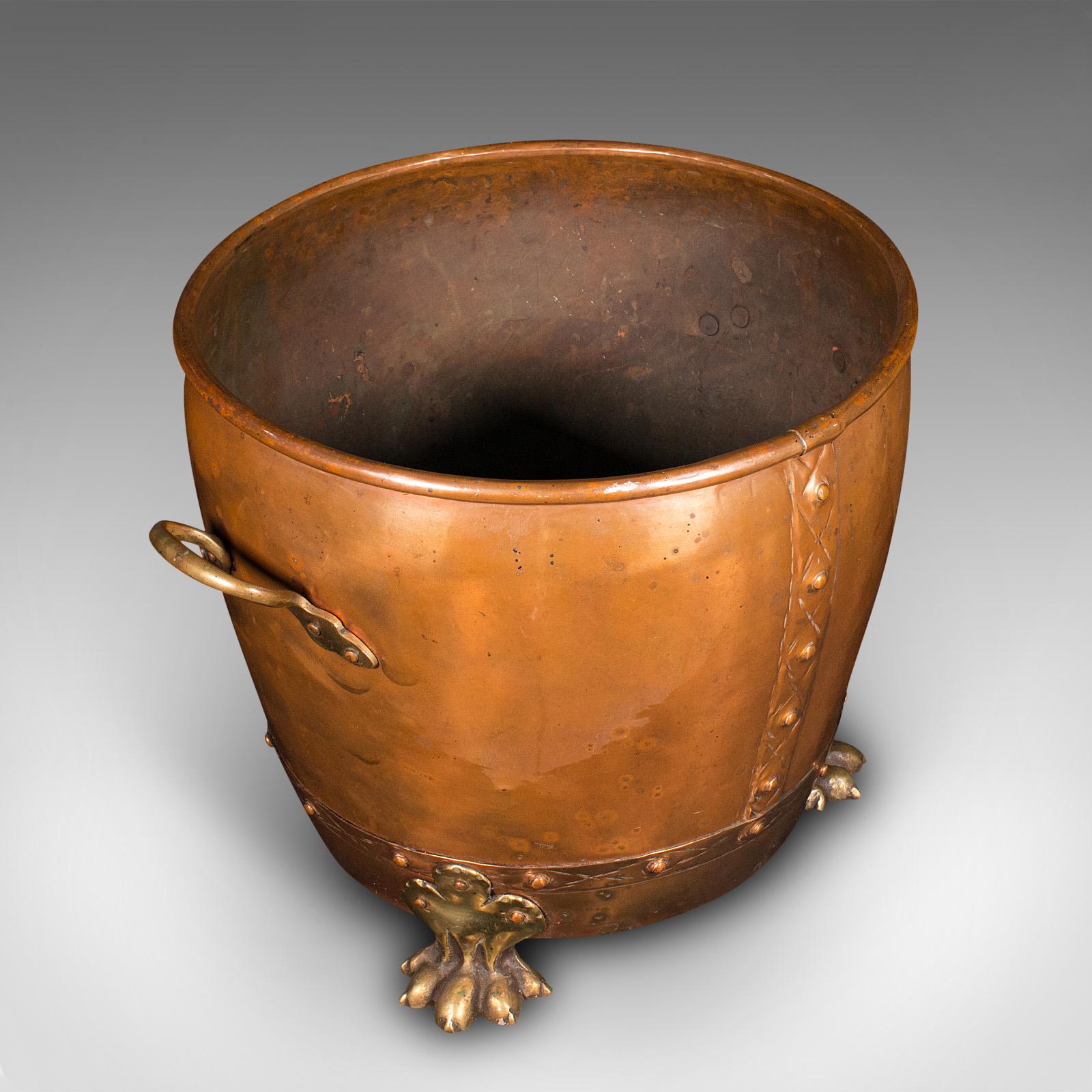 Antique Fireside Bin, English Copper, Brass, Coal, Log Bucket, Victorian, C.1880 2