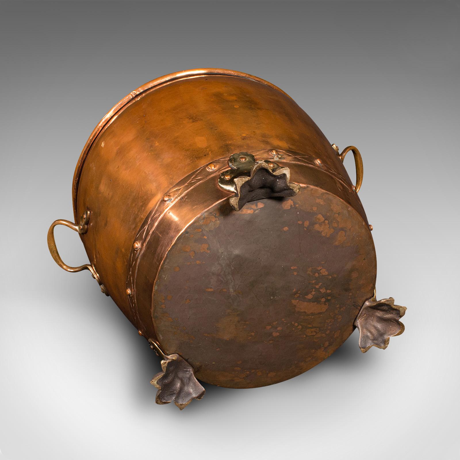 Antique Fireside Bin, English Copper, Brass, Coal, Log Bucket, Victorian, C.1880 4