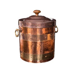 Antique Fireside Bin, English, Copper, Brass, Decorative, Scuttle, Edwardian