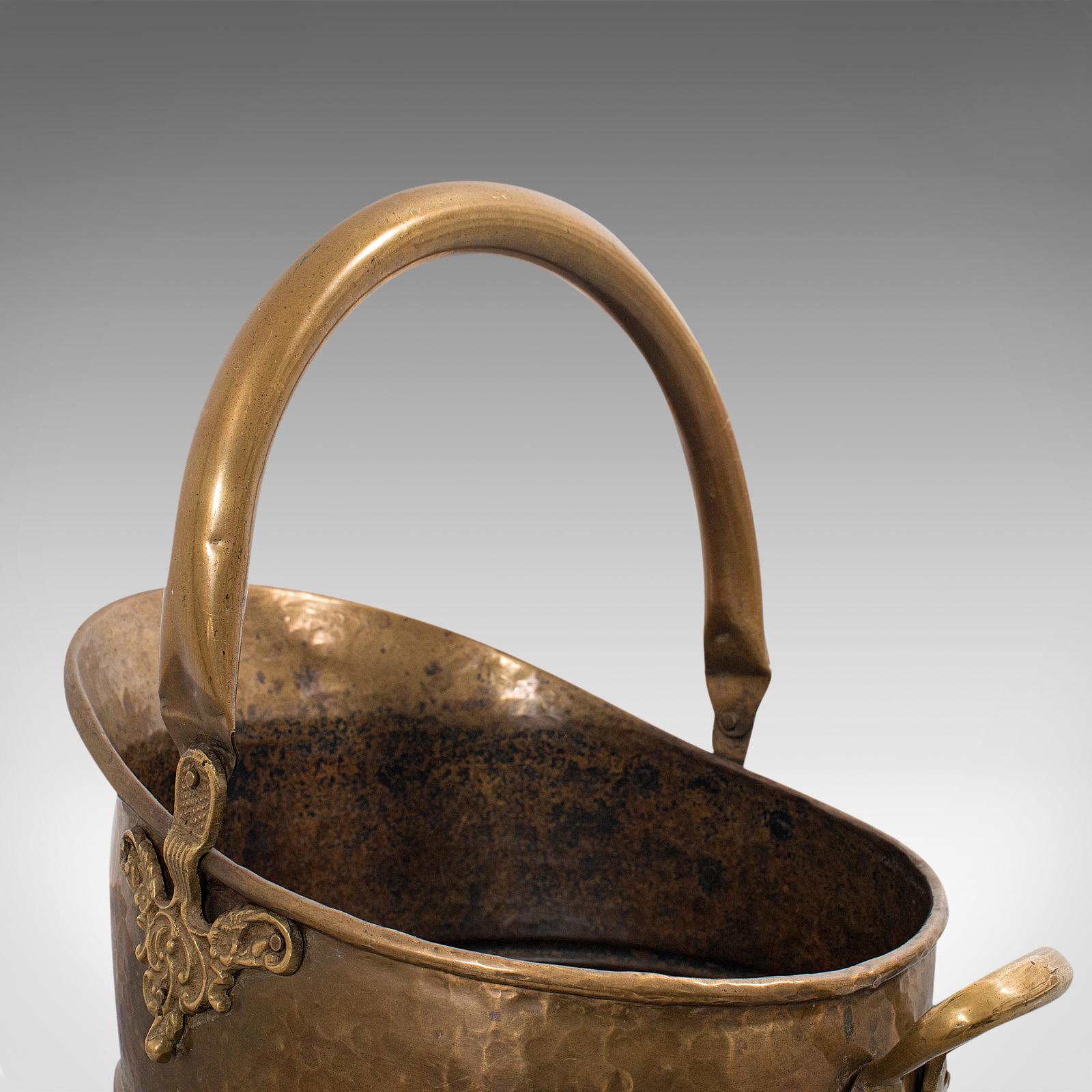 Antique Fireside Bucket, English, Brass, Coal, Log, Scuttle, Victorian 4