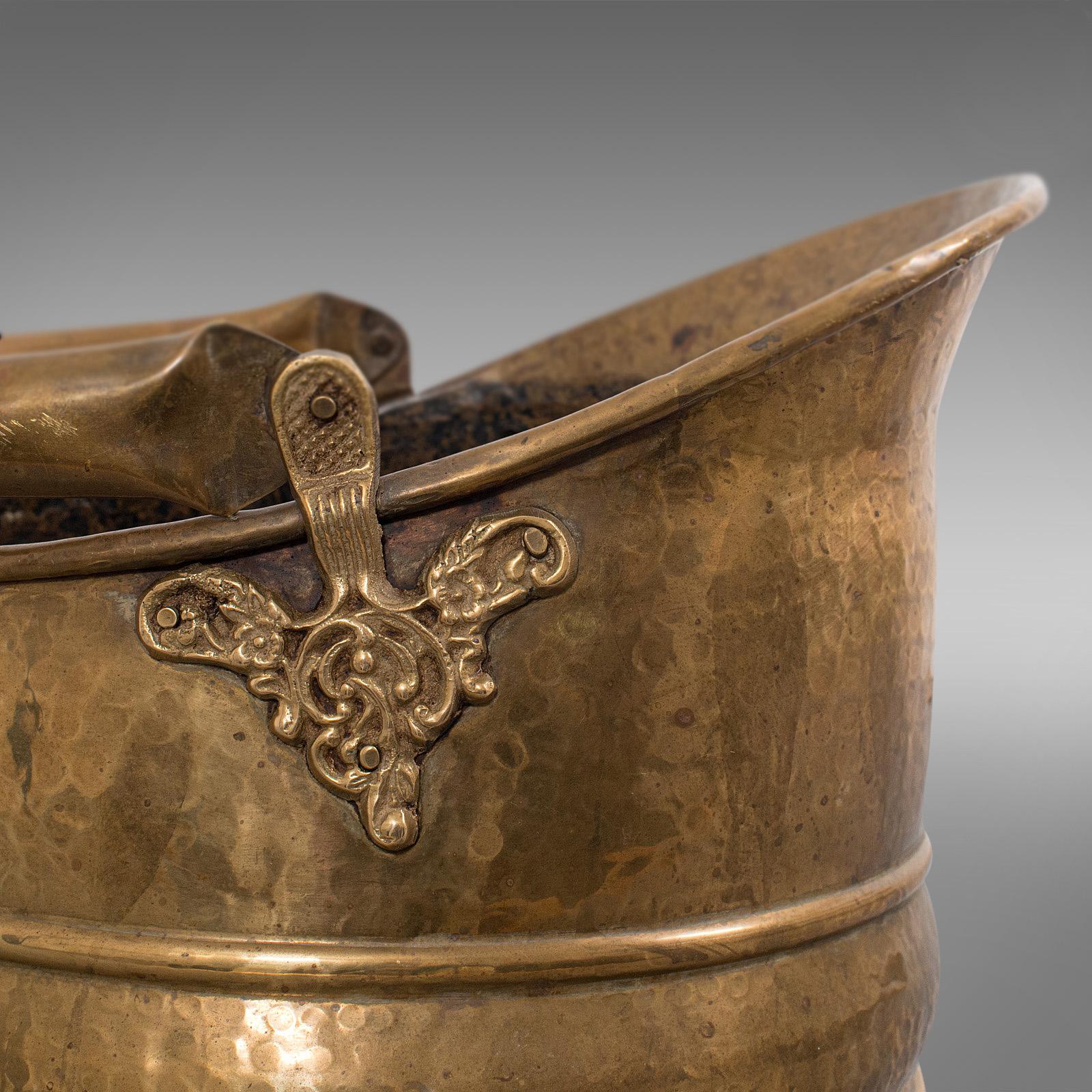Antique Fireside Bucket, English, Brass, Coal, Log, Scuttle, Victorian 5