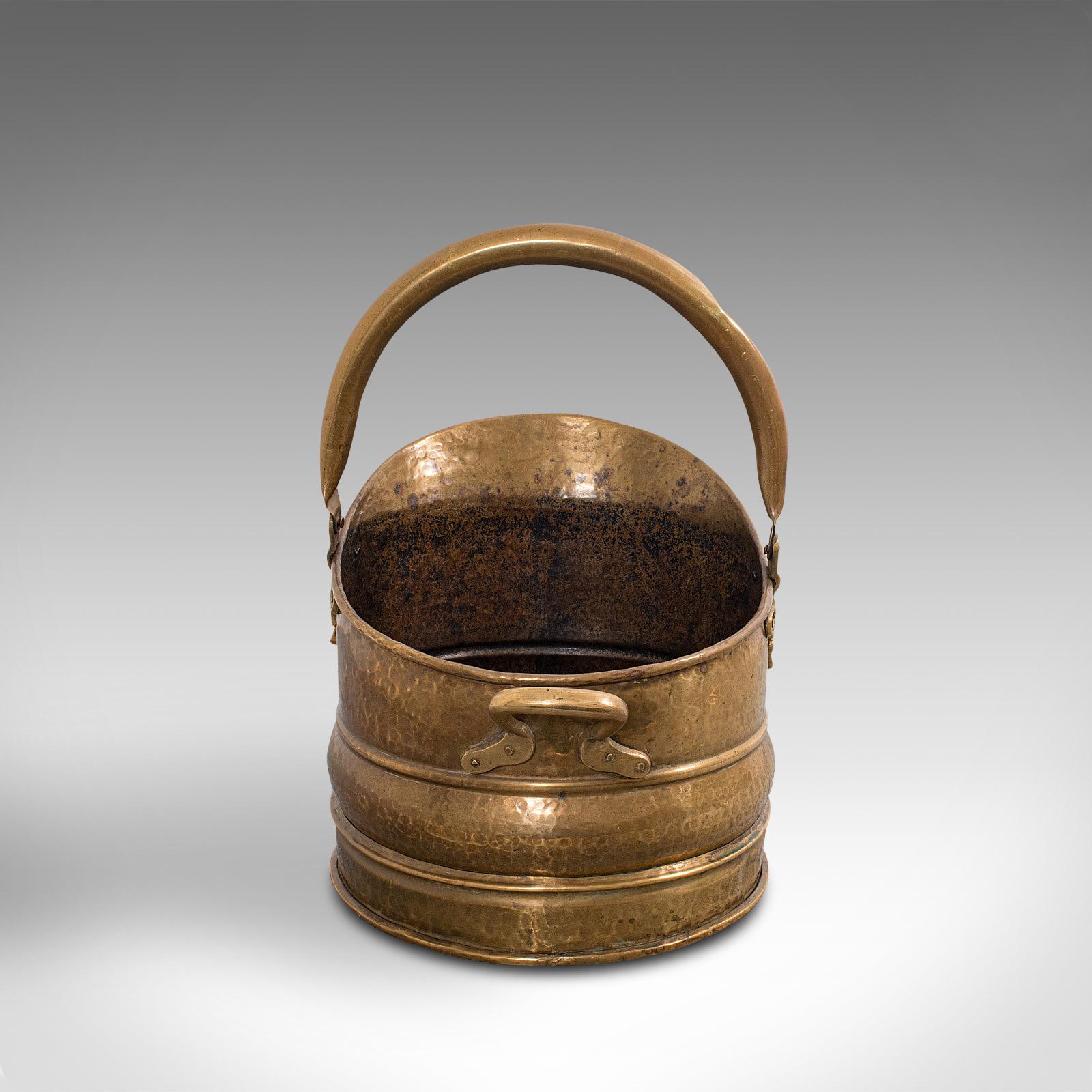 British Antique Fireside Bucket, English, Brass, Coal, Log, Scuttle, Victorian